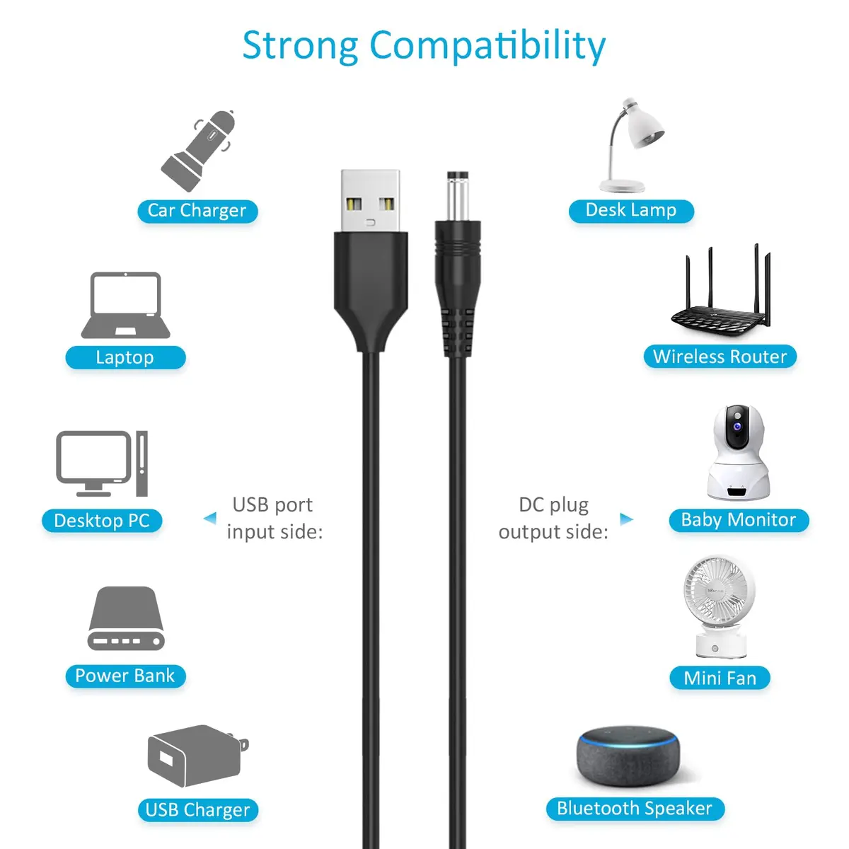 Belker 5V USB to DC Power Cable 1.5m (5ft) with 10 Universal Tips | 5V DC Power Cable for Routers, LED Lights, Speakers - view 4