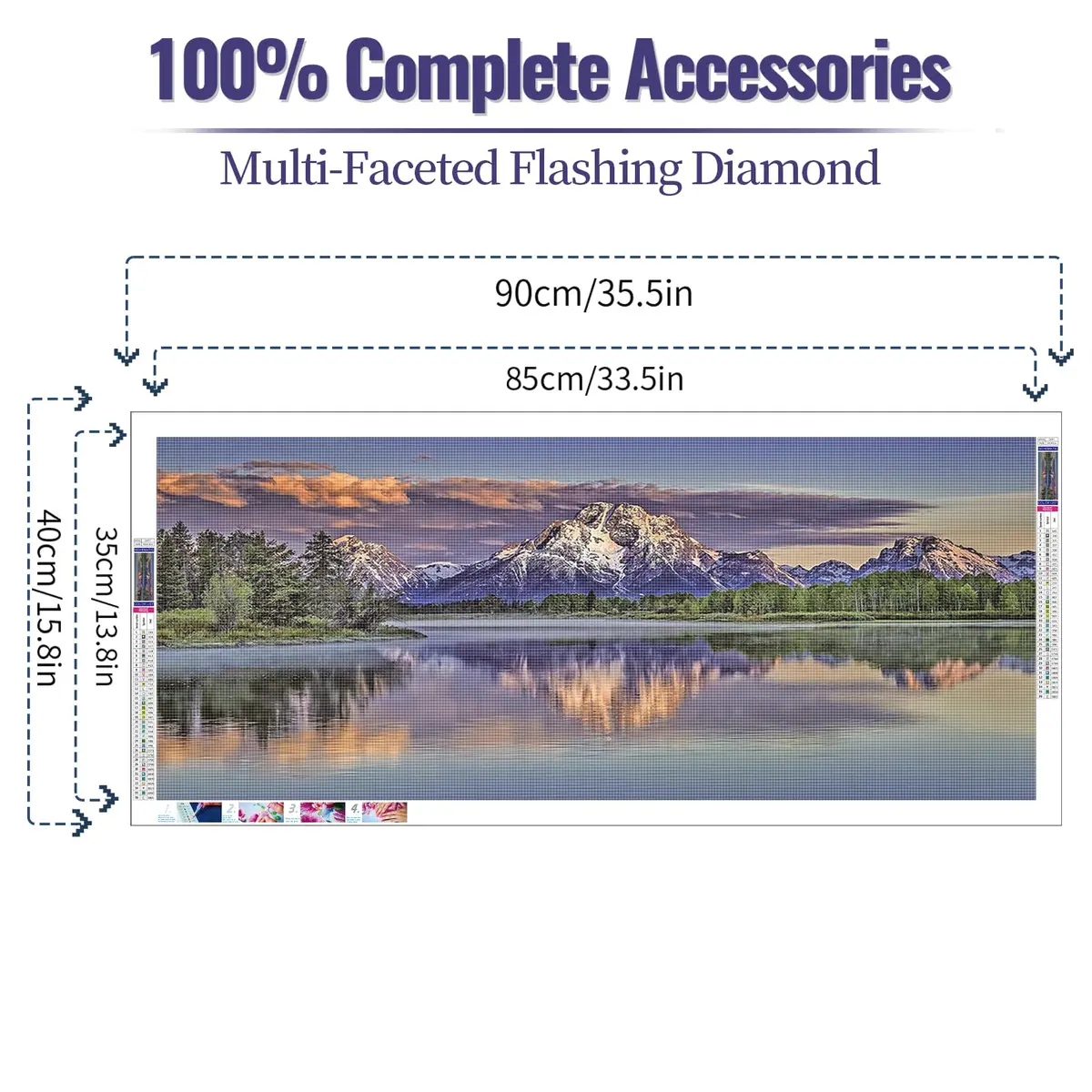 JATOK Diamond Painting Kit for Adults, Mount Moran at Dusk, 90x40cm (35.5x15.7 in) | Full Round Drill HD Canvas - view 2