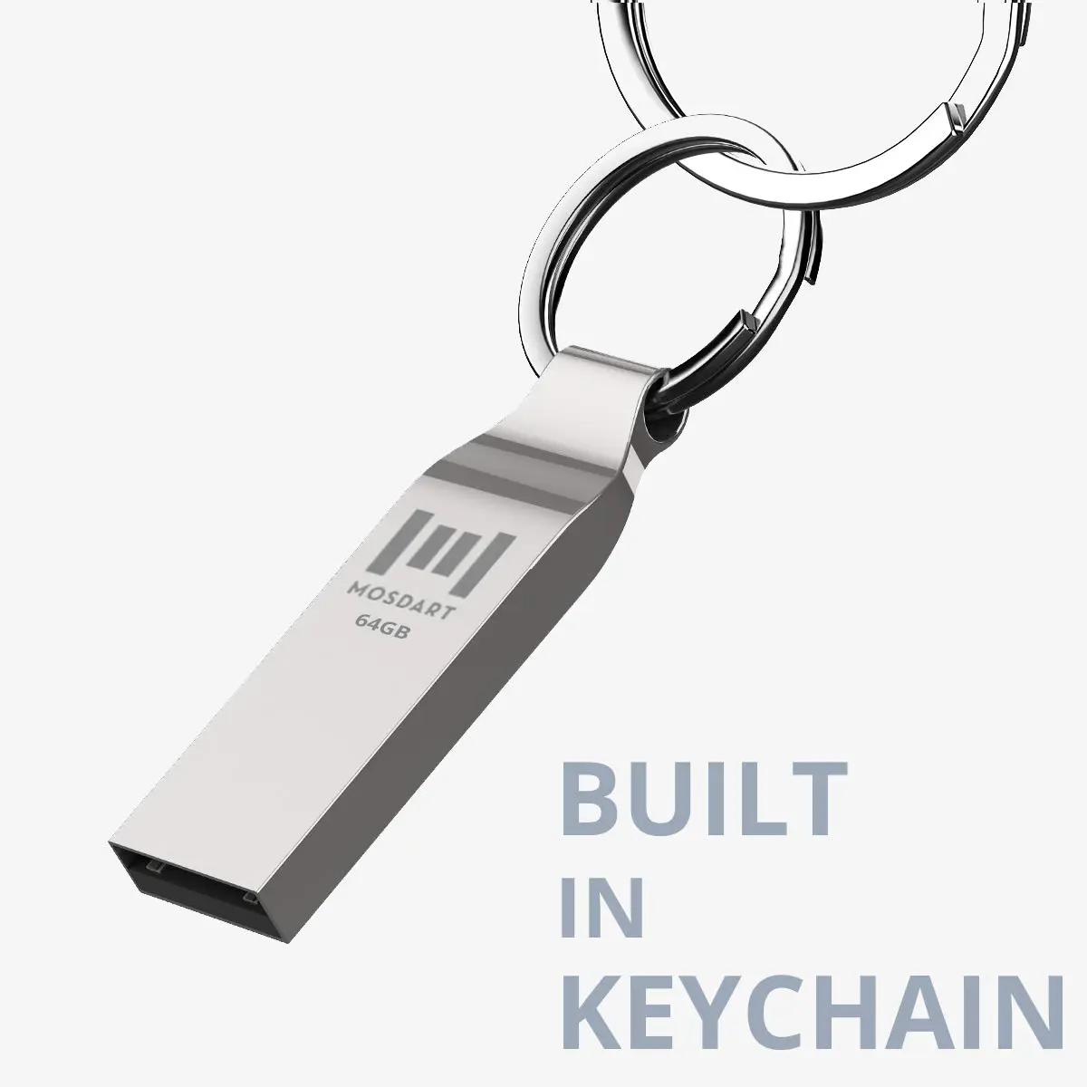 mosDART 2pcs 64GB Metal USB 2.0 Flash Drive Waterproof with Keychain, Silver | Compact Data Storage - view 6