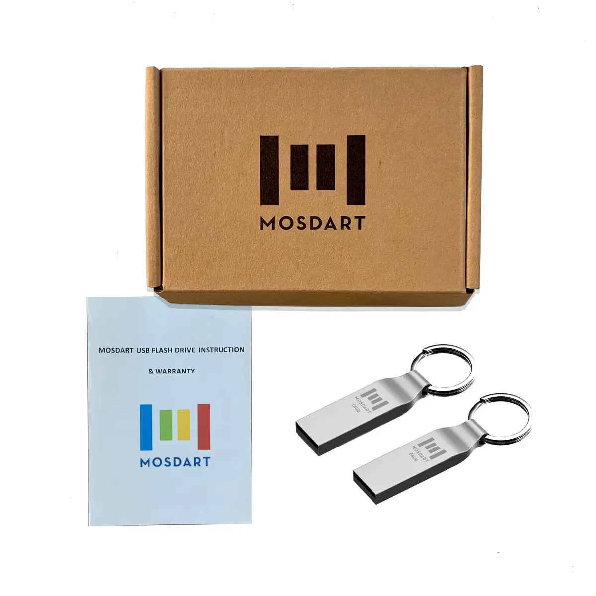 mosDART 2pcs 64GB Metal USB 2.0 Flash Drive Waterproof with Keychain, Silver | Compact Data Storage - view 2