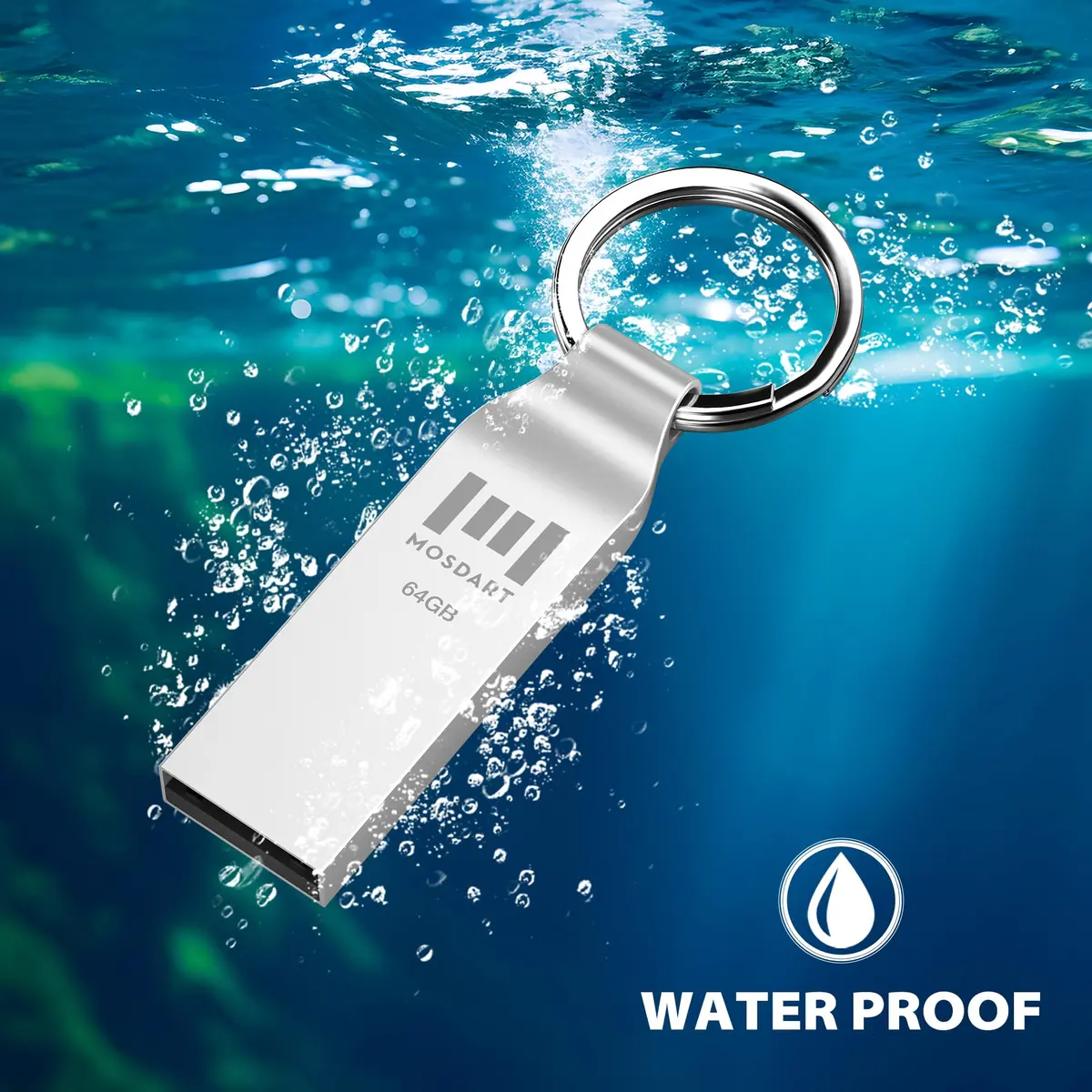 mosDART 2pcs 64GB Metal USB 2.0 Flash Drive Waterproof with Keychain, Silver | Compact Data Storage - view 3