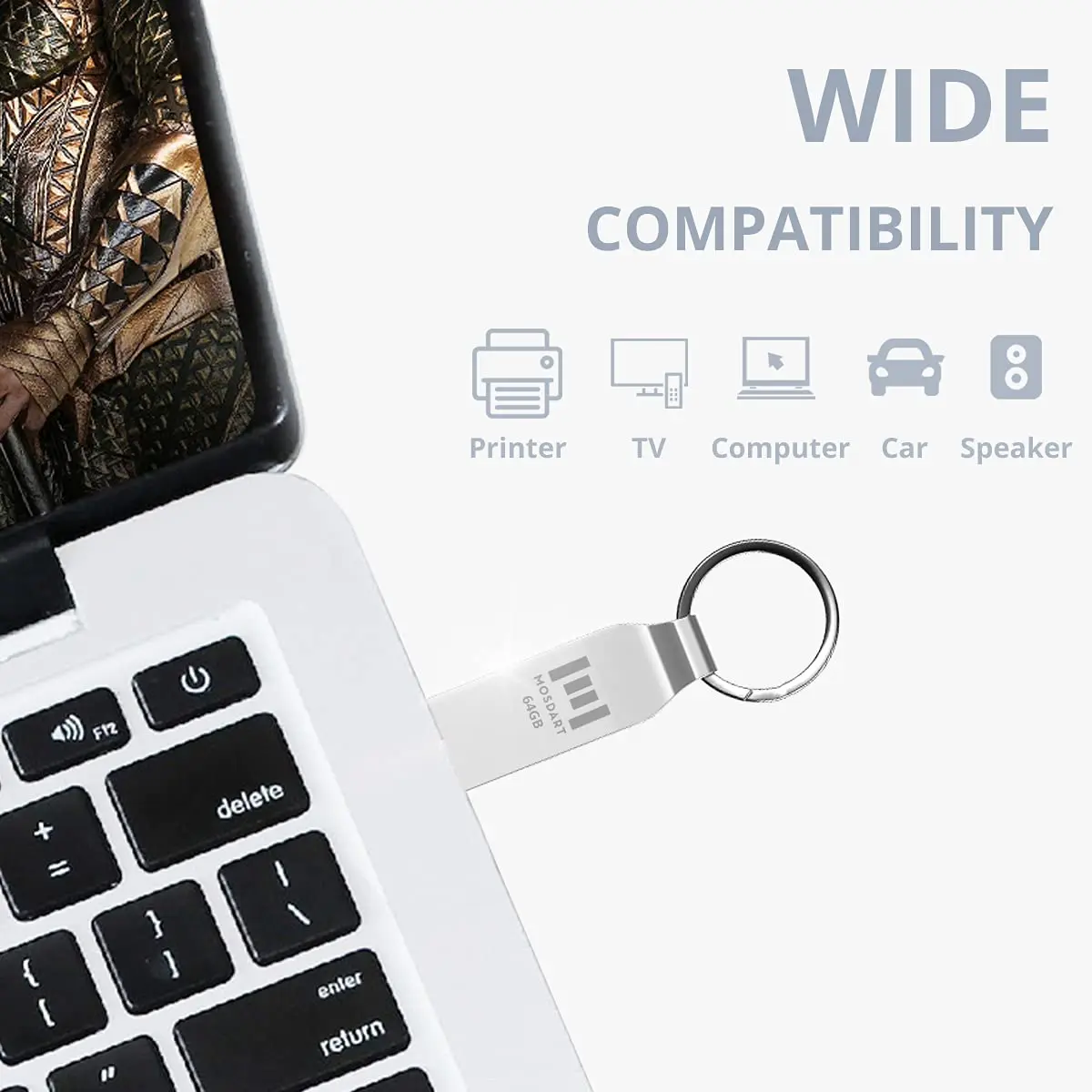 mosDART 2pcs 64GB Metal USB 2.0 Flash Drive Waterproof with Keychain, Silver | Compact Data Storage - view 4