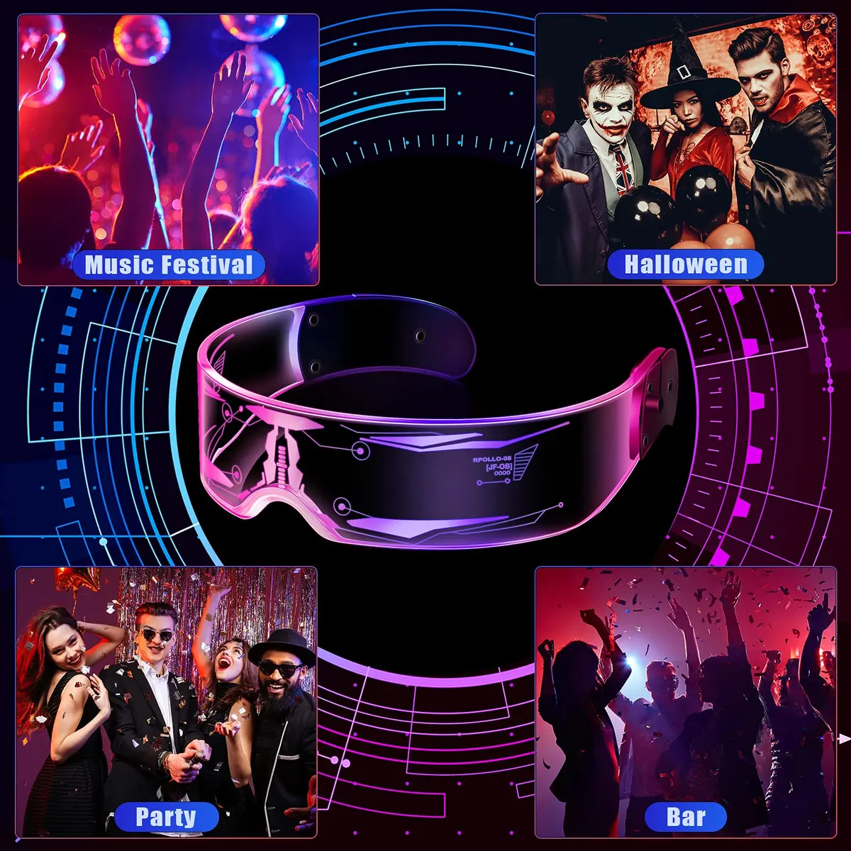 TOODOO LED Visor Glasses 7 Colors | Light Up Punk Accessories for Rave Party - view 5