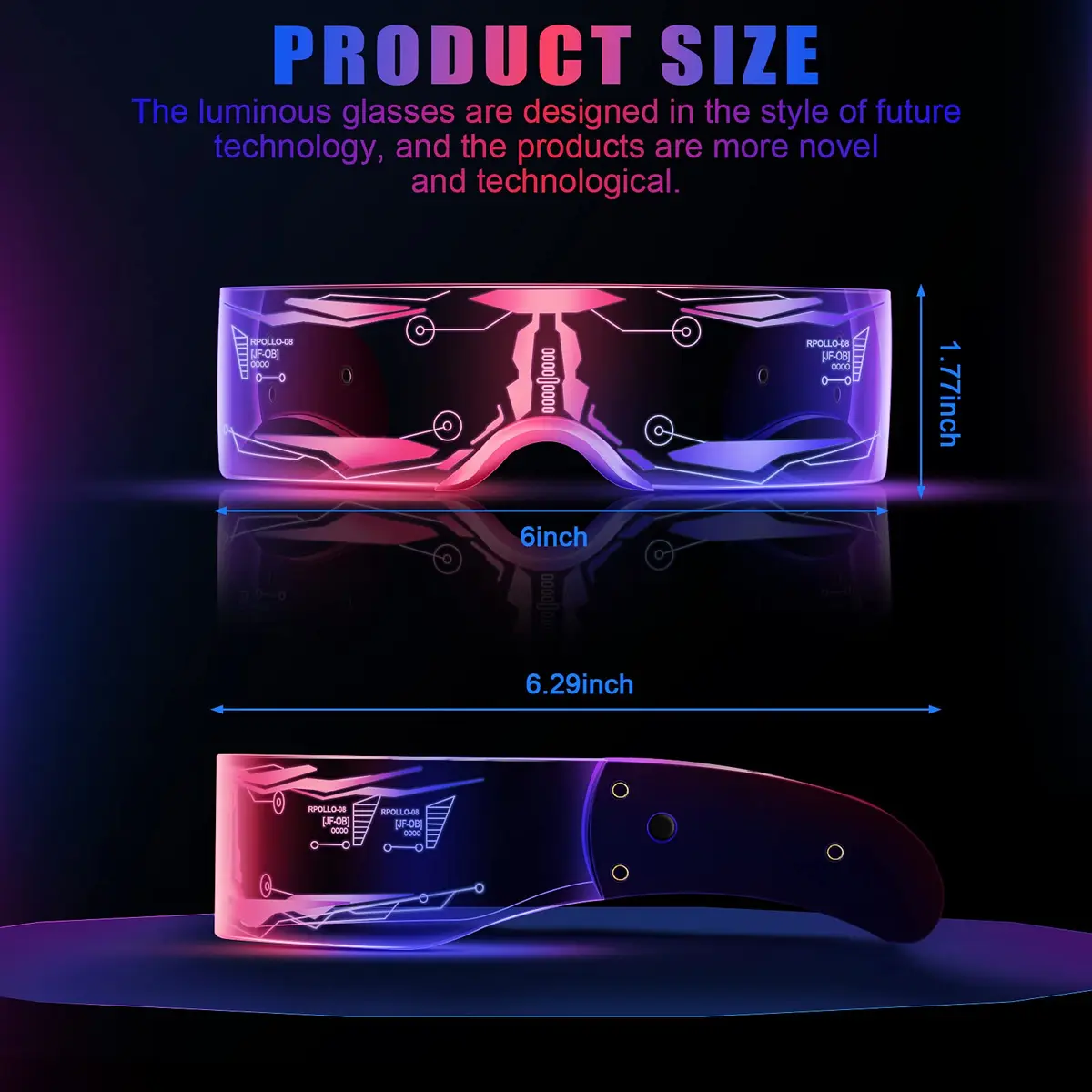 TOODOO LED Visor Glasses 7 Colors | Light Up Punk Accessories for Rave Party - view 2