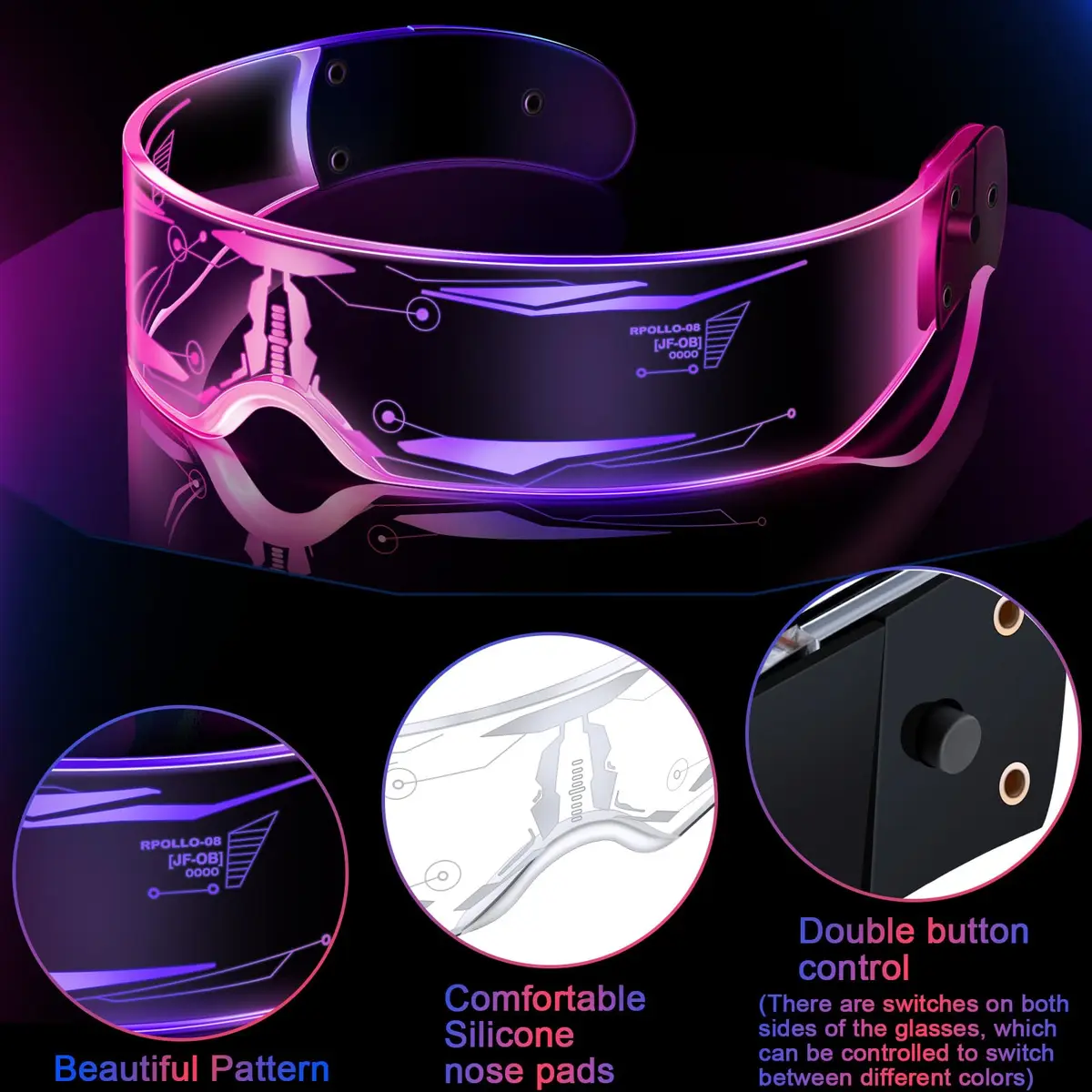 TOODOO LED Visor Glasses 7 Colors | Light Up Punk Accessories for Rave Party - view 3