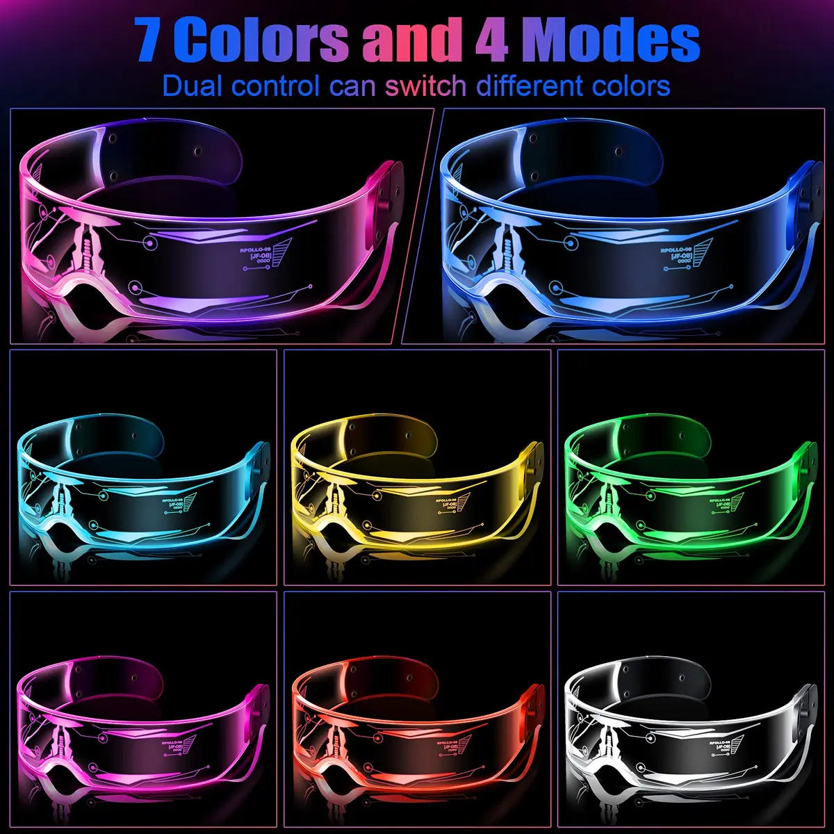 TOODOO LED Visor Glasses 7 Colors | Light Up Punk Accessories for Rave Party - view 4