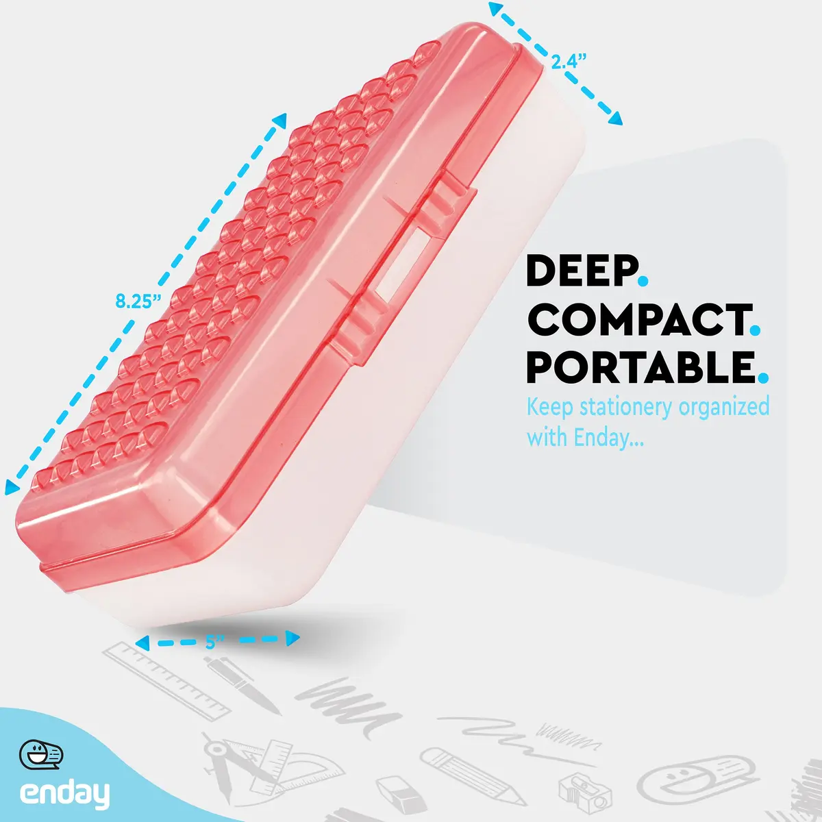 Enday Red Plastic Pencil Box with Small Dots Design, 22 cm (8.75" x 5.25" x 2.5") | Stackable Organizer for Students & Adults - view 5