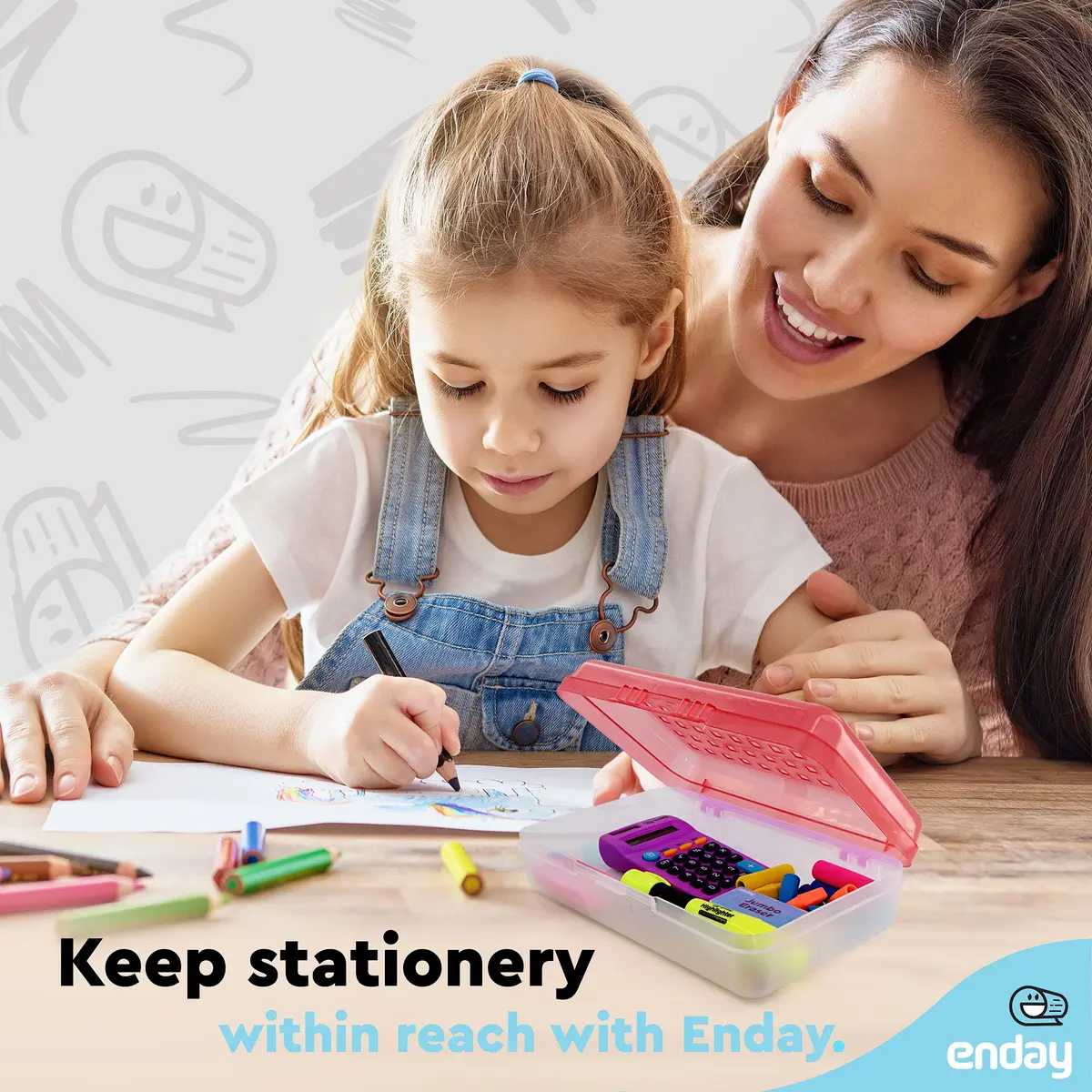 Enday Red Plastic Pencil Box with Small Dots Design, 22 cm (8.75" x 5.25" x 2.5") | Stackable Organizer for Students & Adults - view 6