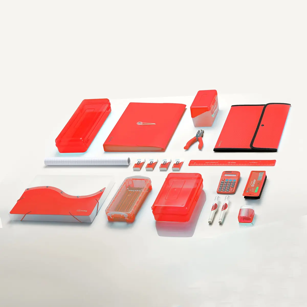 Enday Red Plastic Pencil Box with Small Dots Design, 22 cm (8.75" x 5.25" x 2.5") | Stackable Organizer for Students & Adults - view 7
