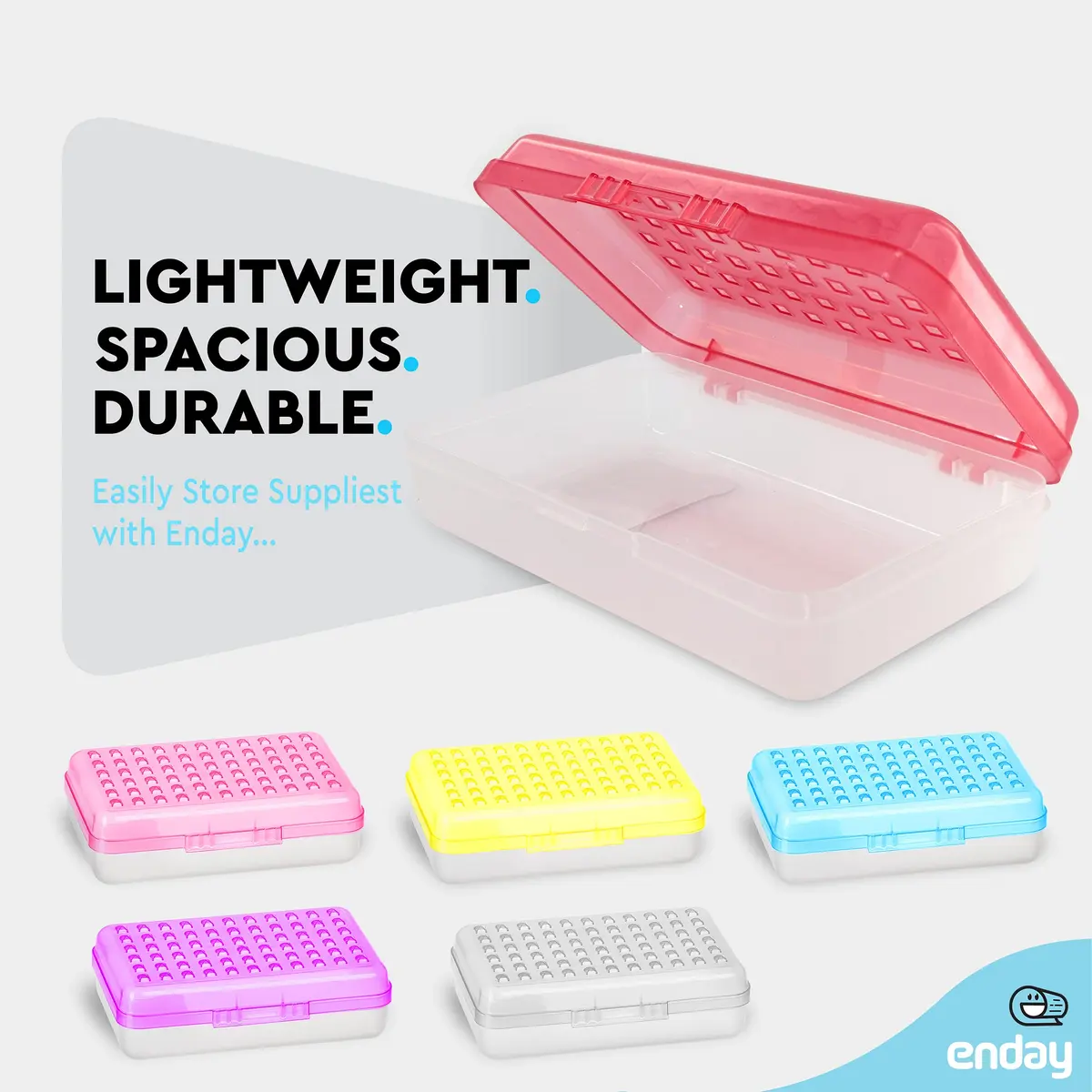 Enday Red Plastic Pencil Box with Small Dots Design, 22 cm (8.75" x 5.25" x 2.5") | Stackable Organizer for Students & Adults - view 4