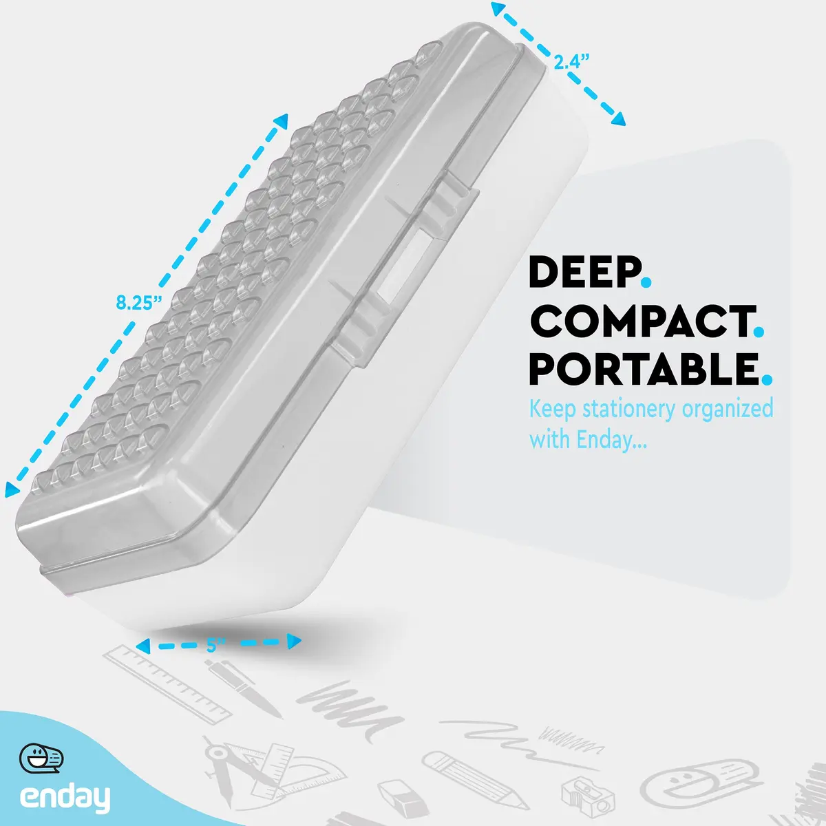 Enday Stackable Pencil Box Grey, Plastic Small Dots Pencil Case 20.9cm (8.25") | Organizer for Kids & Adults - view 5
