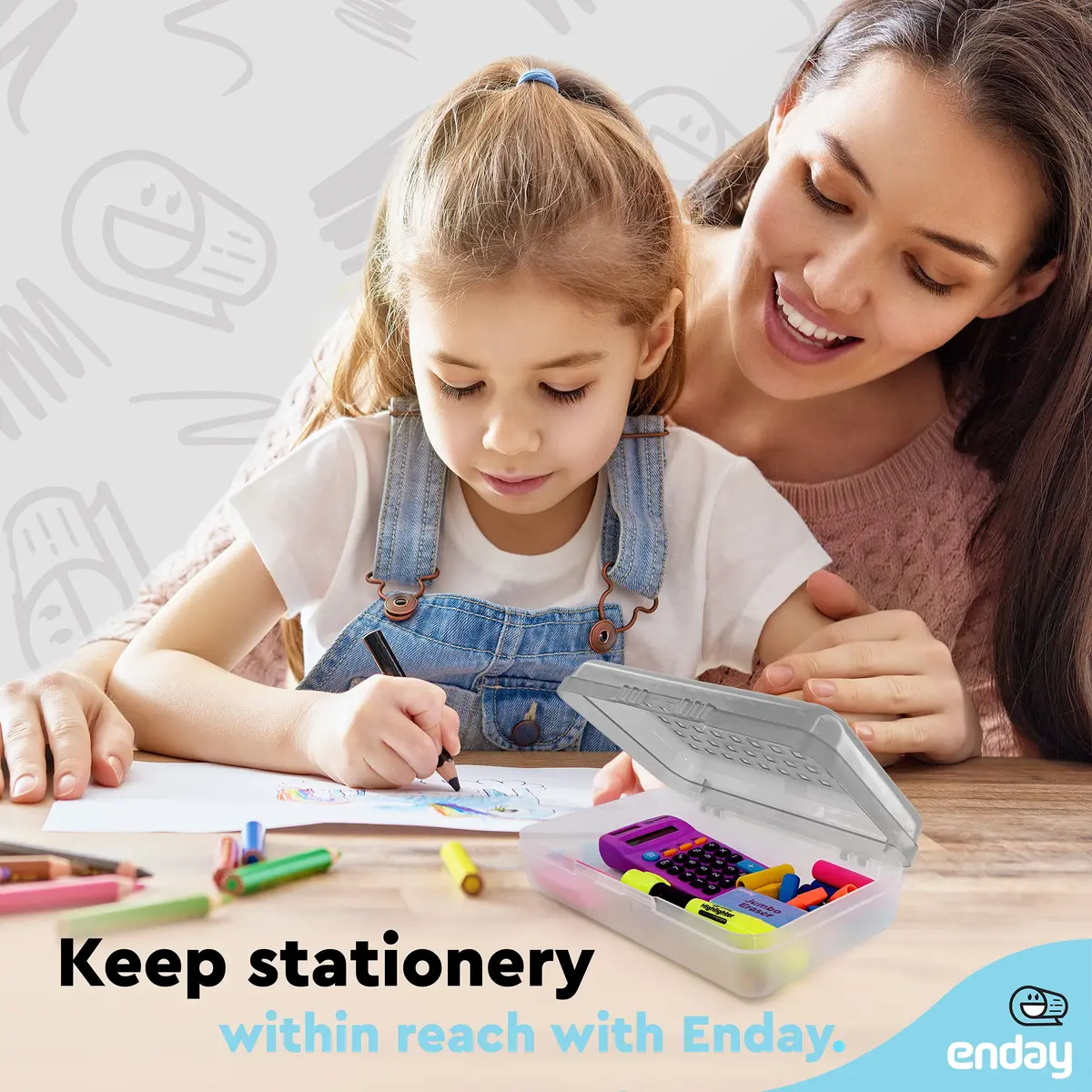 Enday Stackable Pencil Box Grey, Plastic Small Dots Pencil Case 20.9cm (8.25") | Organizer for Kids & Adults - view 6
