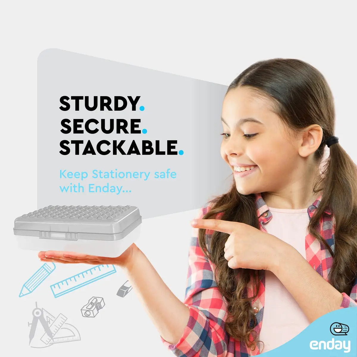 Enday Stackable Pencil Box Grey, Plastic Small Dots Pencil Case 20.9cm (8.25") | Organizer for Kids & Adults - view 2