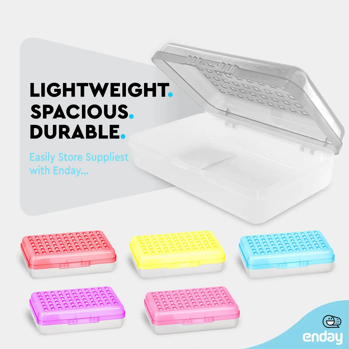 Enday Stackable Pencil Box Grey, Plastic Small Dots Pencil Case 20.9cm (8.25") | Organizer for Kids & Adults - view 4