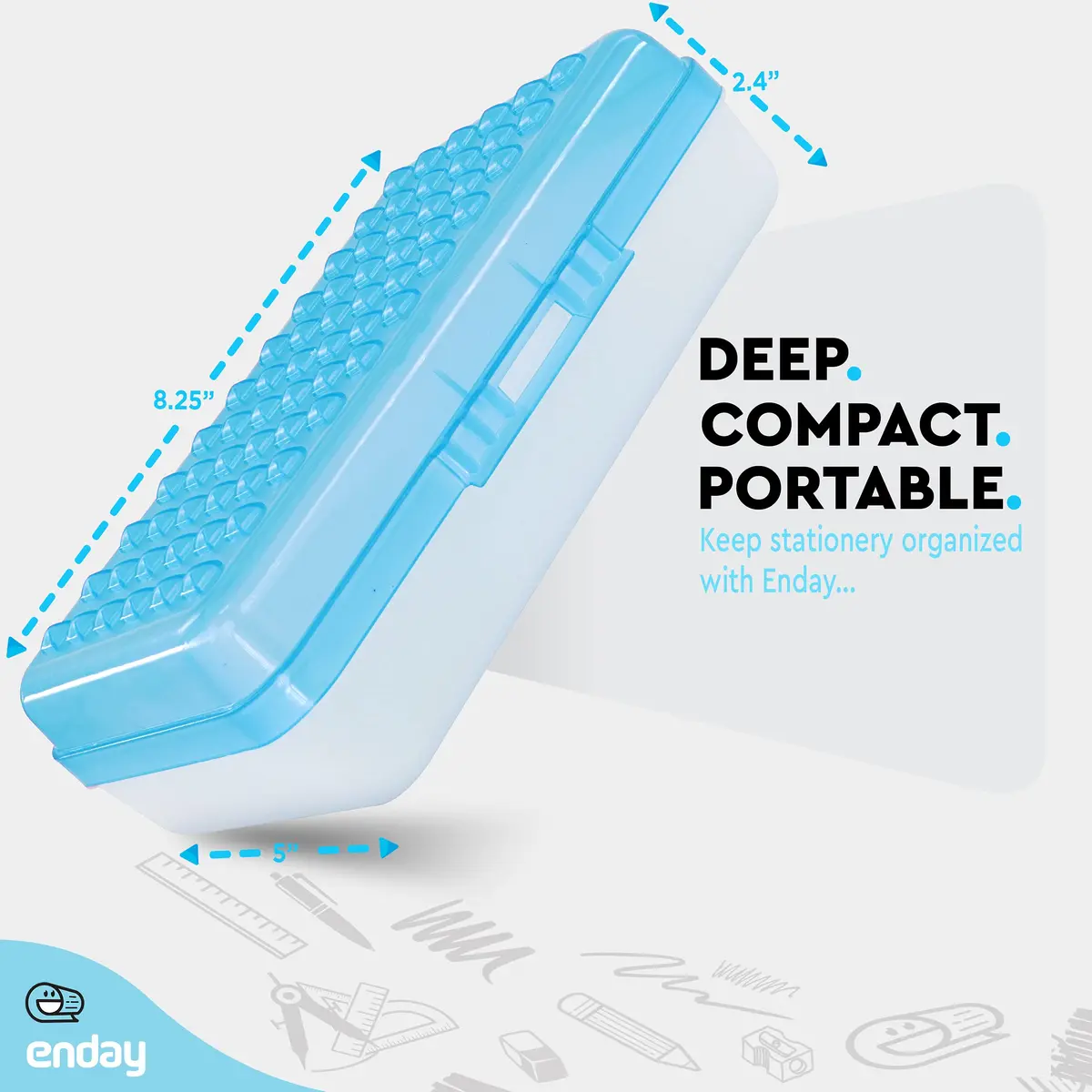 Enday Stackable Pencil Box Blue, Plastic Small Dots Pencil Case 20.9cm (8.25") | Organizer with Snap Closure for Kids & Adults - view 5