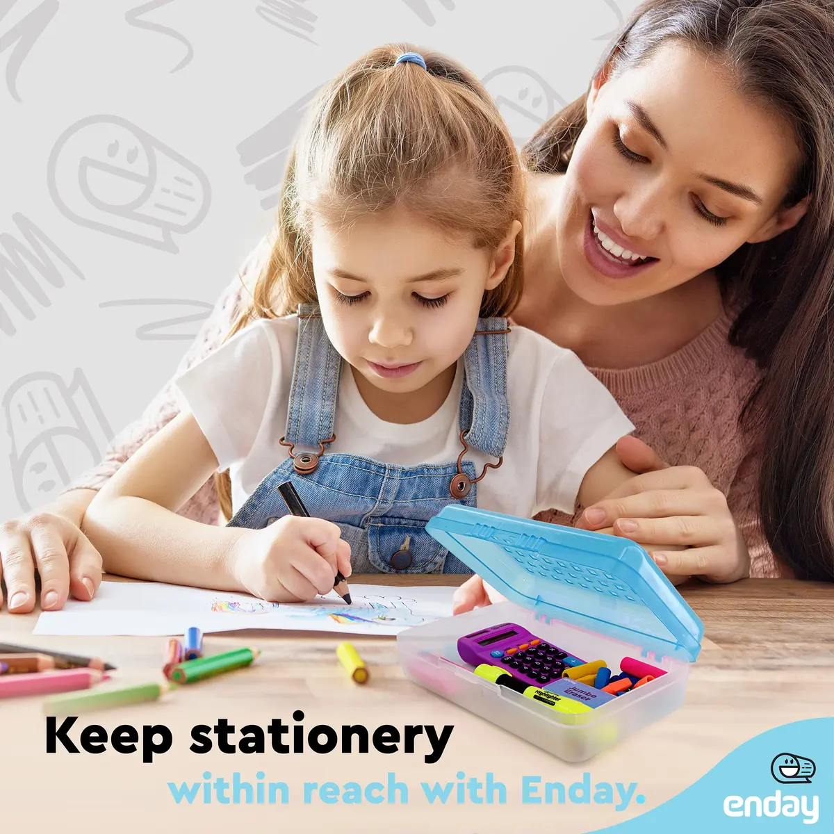 Enday Stackable Pencil Box Blue, Plastic Small Dots Pencil Case 20.9cm (8.25") | Organizer with Snap Closure for Kids & Adults - view 6
