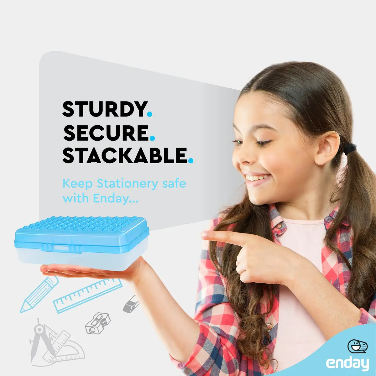 Enday Stackable Pencil Box Blue, Plastic Small Dots Pencil Case 20.9cm (8.25") | Organizer with Snap Closure for Kids & Adults - view 2