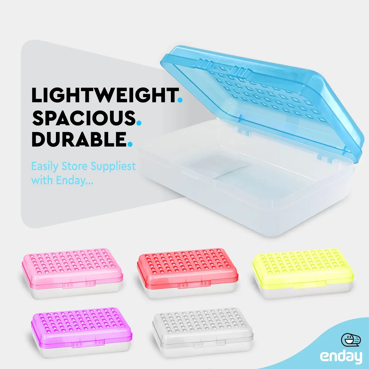 Enday Stackable Pencil Box Blue, Plastic Small Dots Pencil Case 20.9cm (8.25") | Organizer with Snap Closure for Kids & Adults - view 4