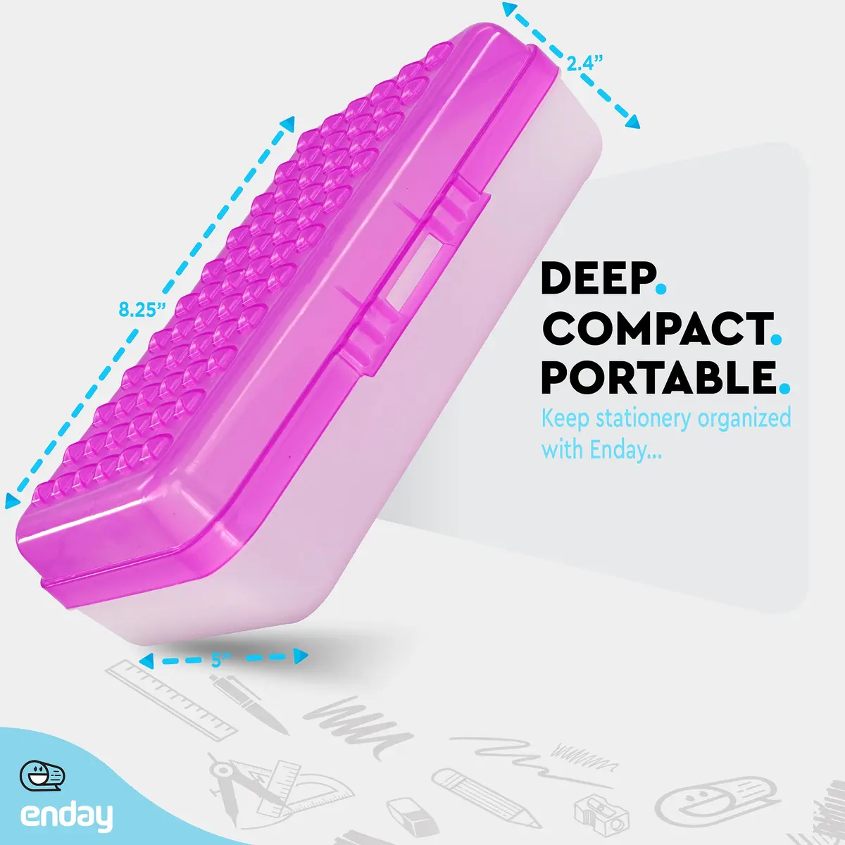 Enday Stackable Pencil Box Purple, Plastic Small Dots Pencil Case 21.5cm (8.25") | Organizer with Snap Closure for Kids & Adults - view 5