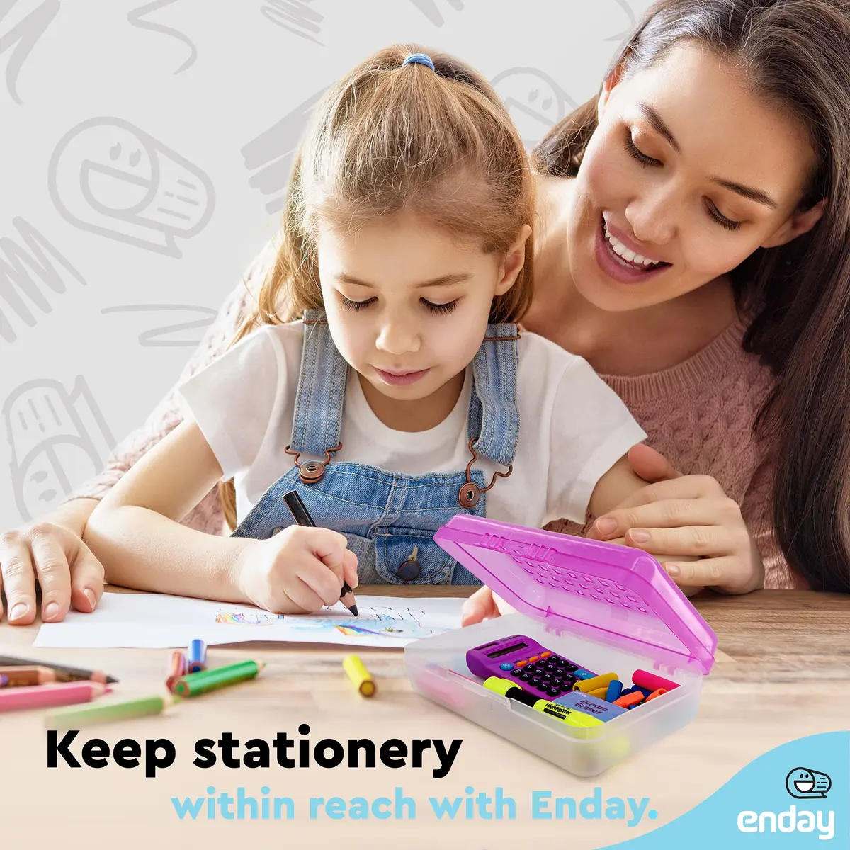 Enday Stackable Pencil Box Purple, Plastic Small Dots Pencil Case 21.5cm (8.25") | Organizer with Snap Closure for Kids & Adults - view 6