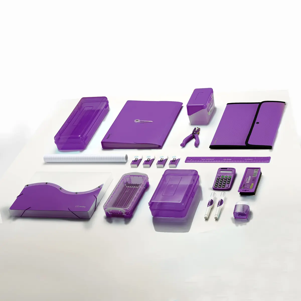 Enday Stackable Pencil Box Purple, Plastic Small Dots Pencil Case 21.5cm (8.25") | Organizer with Snap Closure for Kids & Adults - view 7