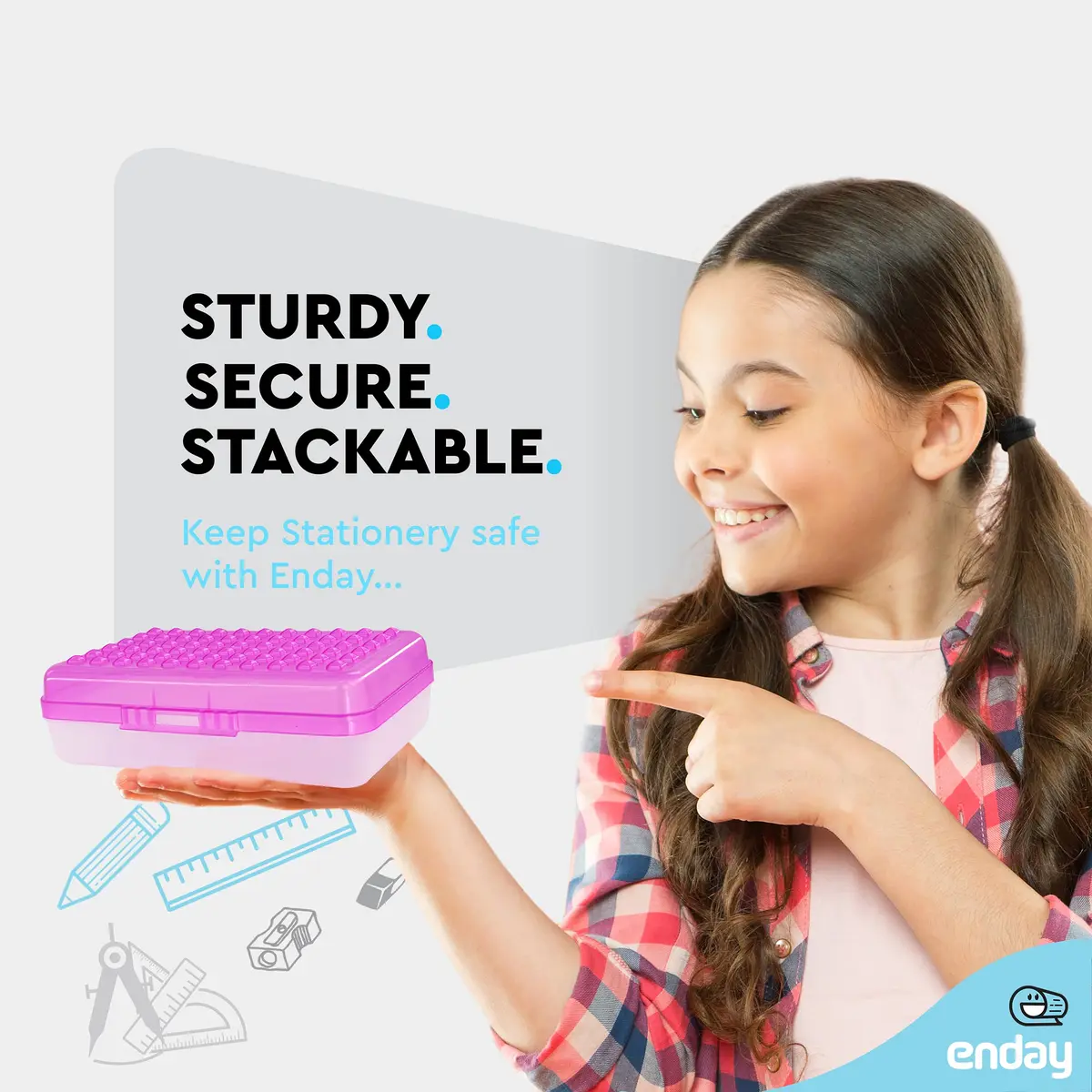 Enday Stackable Pencil Box Purple, Plastic Small Dots Pencil Case 21.5cm (8.25") | Organizer with Snap Closure for Kids & Adults - view 2