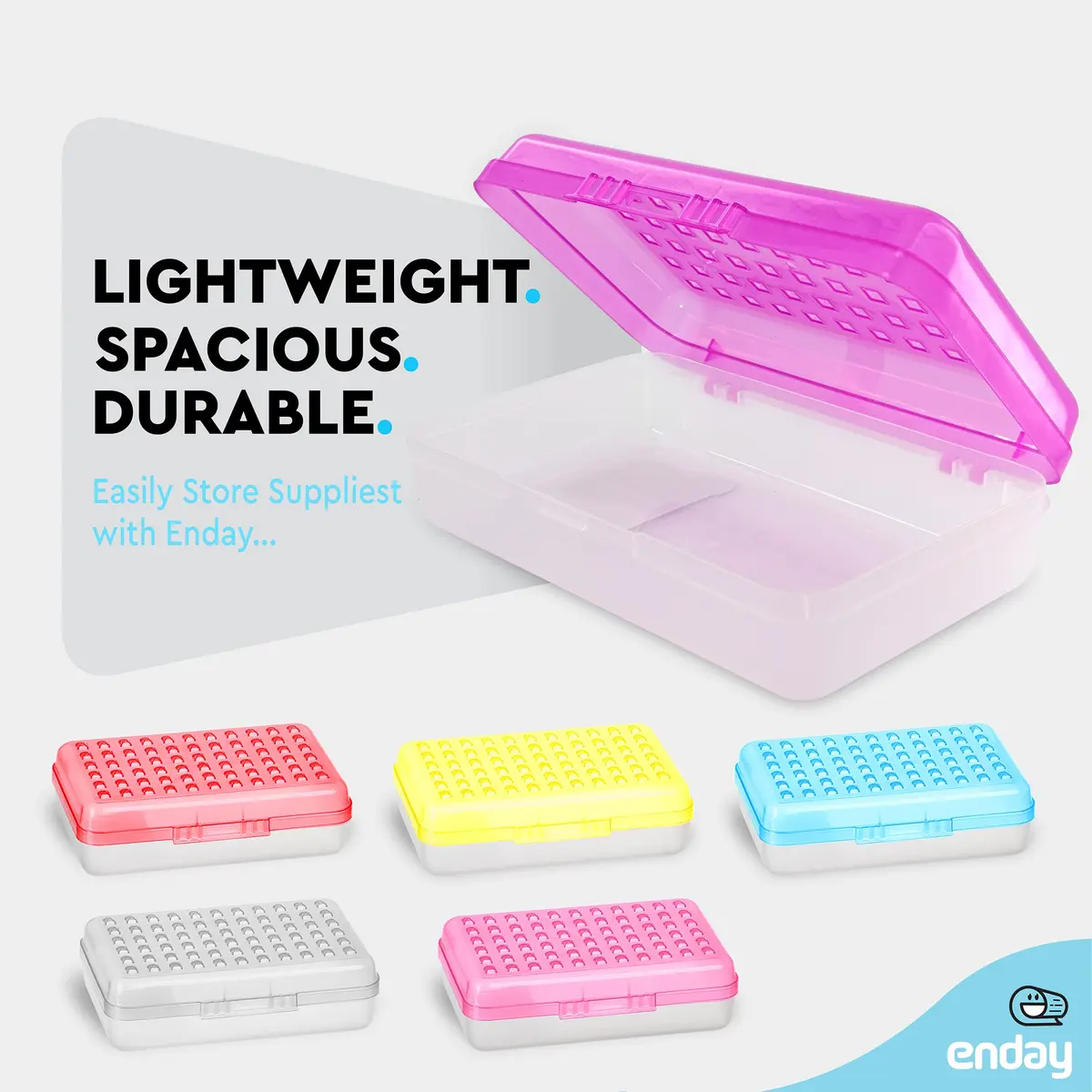 Enday Stackable Pencil Box Purple, Plastic Small Dots Pencil Case 21.5cm (8.25") | Organizer with Snap Closure for Kids & Adults - view 4