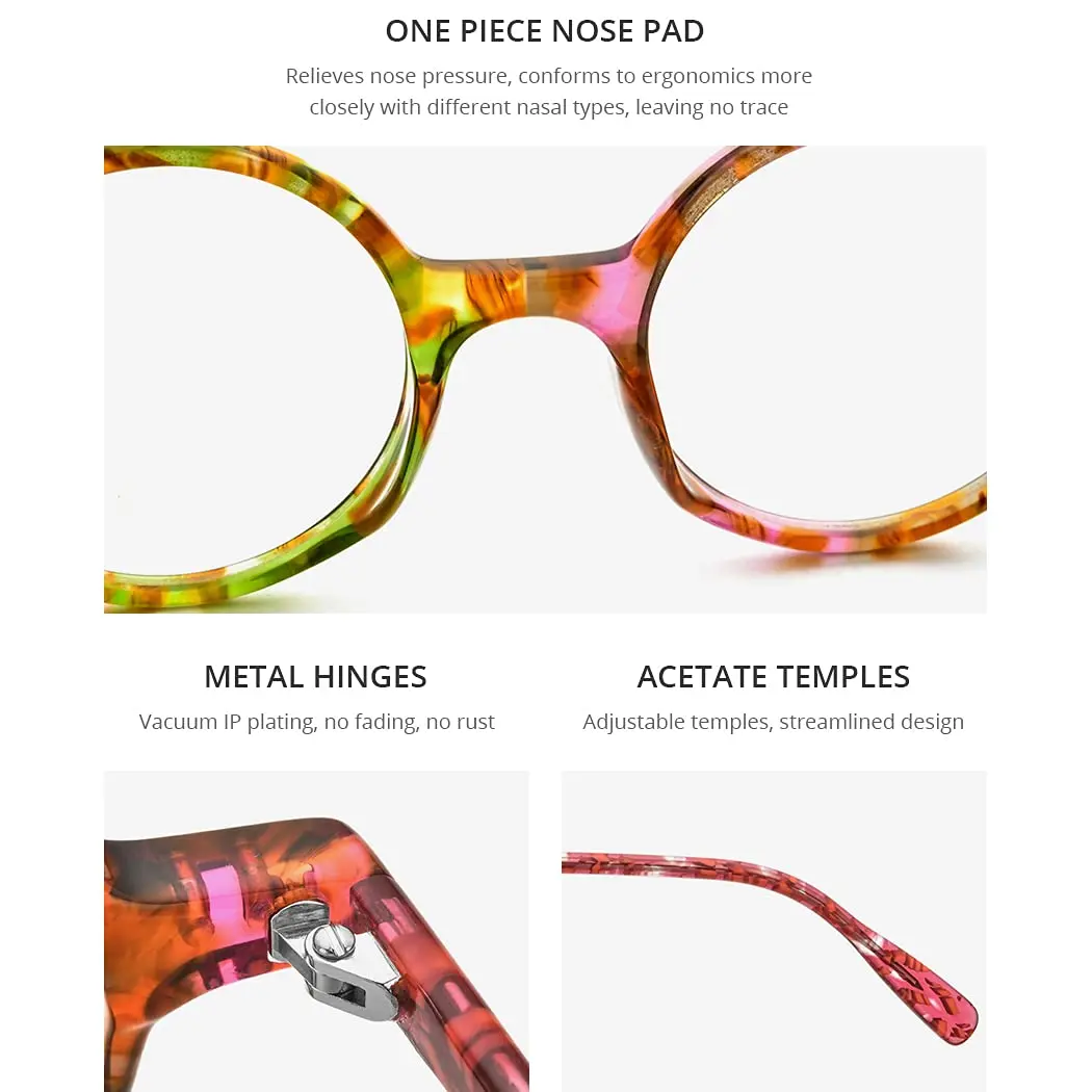 HEPIDEM Acetate Vintage Round Optical Glasses Frame 46mm (1.81in) | Unisex Fashion Eyewear - view 2