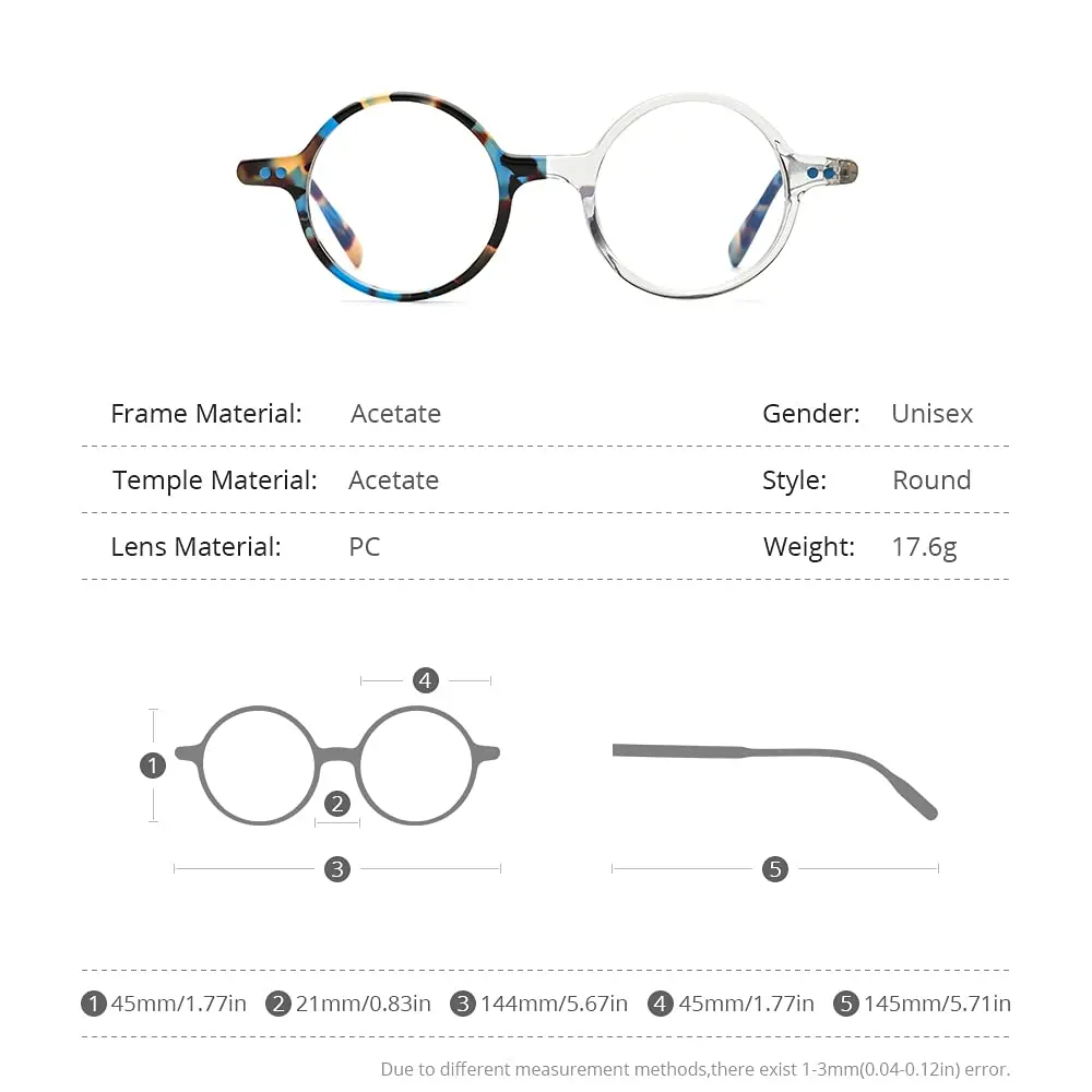 HEPIDEM Acetate Vintage Round Optical Glasses Frame 46mm (1.81in) | Unisex Fashion Eyewear - view 3