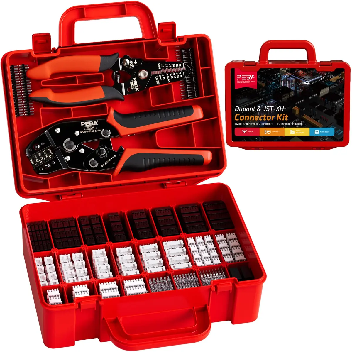 PEBA Ratchet Crimping Tool Kit with Wire Stripper & 26 Types of Connectors | AWG 32-20 (0.03-0.5mm²) - main product image