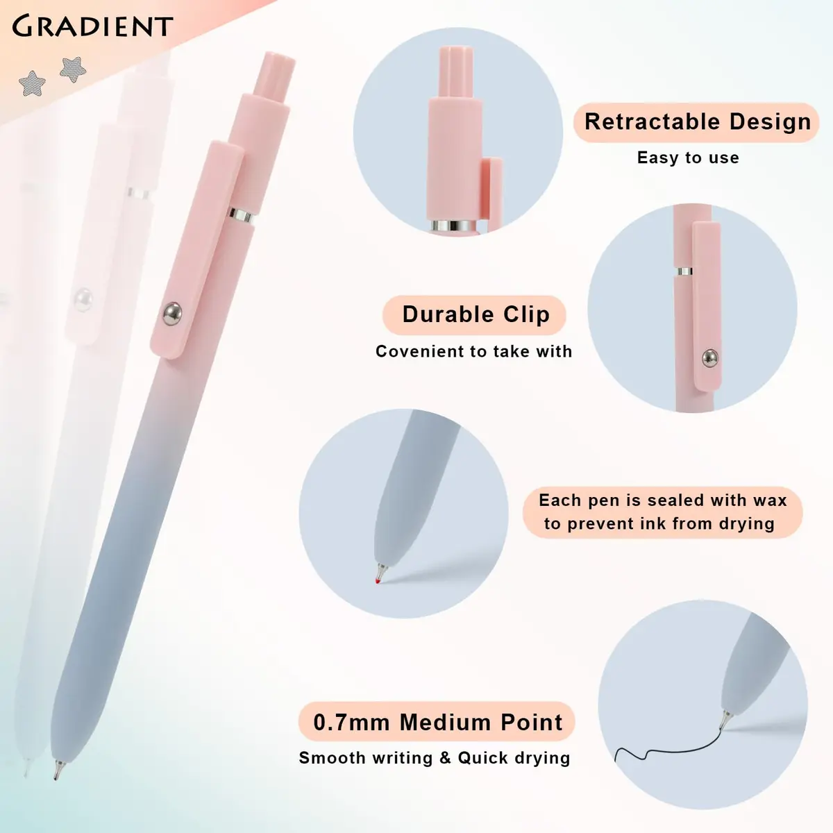 FIOVER Gel Pens Black Ink Medium Point 0.7mm Pens | Smooth Writing for Students & Office - view 3