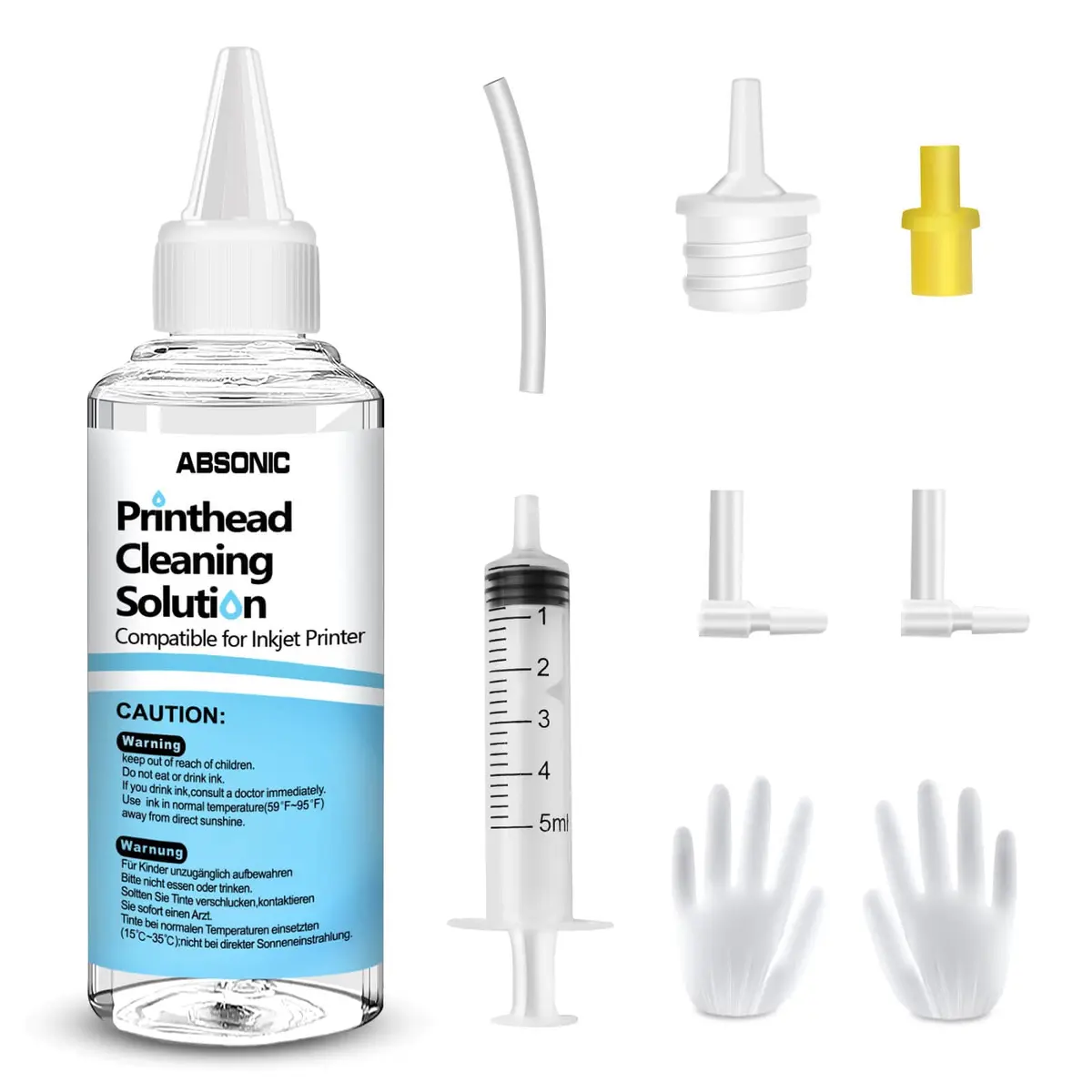 Absonic Inkjet Printer Cleaning Kit 100mL | Universal Printhead Nozzle Cleaner for Epson, HP, Canon - main product image