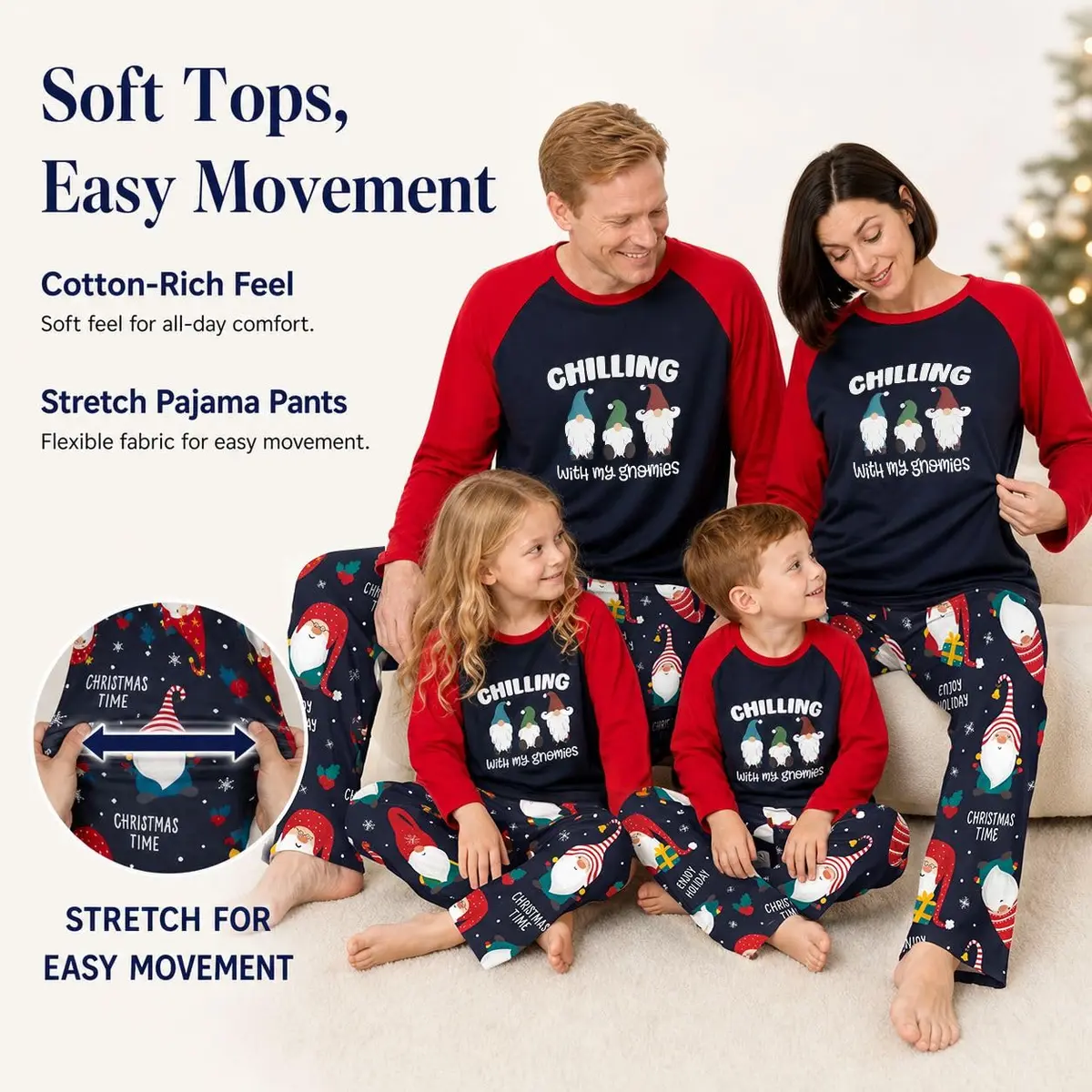 IFFEI Family Christmas Pajamas Matching Sets with Elf Tops Blue 4-5 Years | Festive Family Sleepwear - view 4