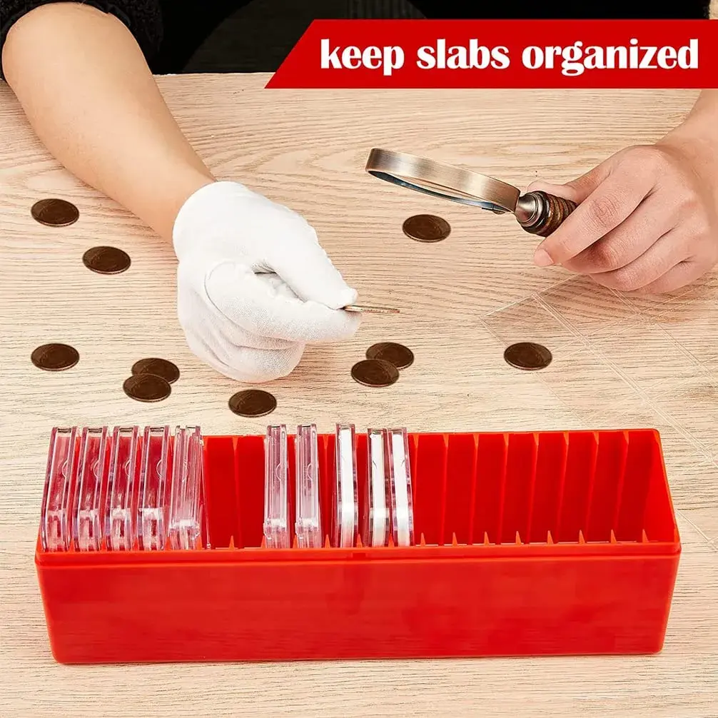 Ettonsun 20-Slot Coin Slab Storage Box Red | Holds NGC, PCGS, PMG Slabs | 26.4 cm (10.4") Red - view 2