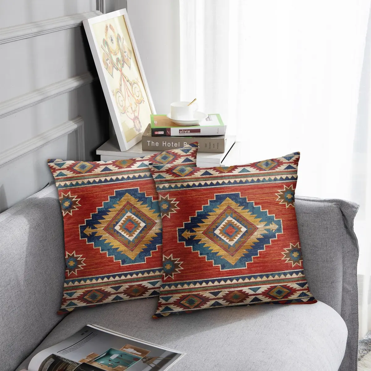 Britimes Throw Pillow Covers Set of 2, 18 x 18 Inch | Geometric Aztec Velvet Decor - view 5