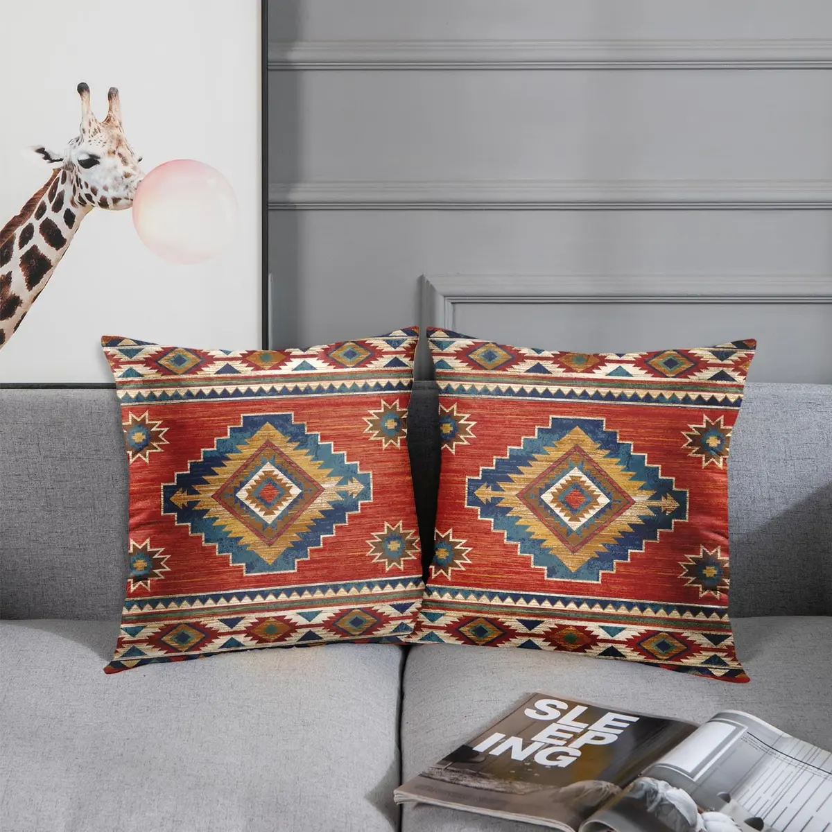 Britimes Throw Pillow Covers Set of 2, 18 x 18 Inch | Geometric Aztec Velvet Decor - view 3