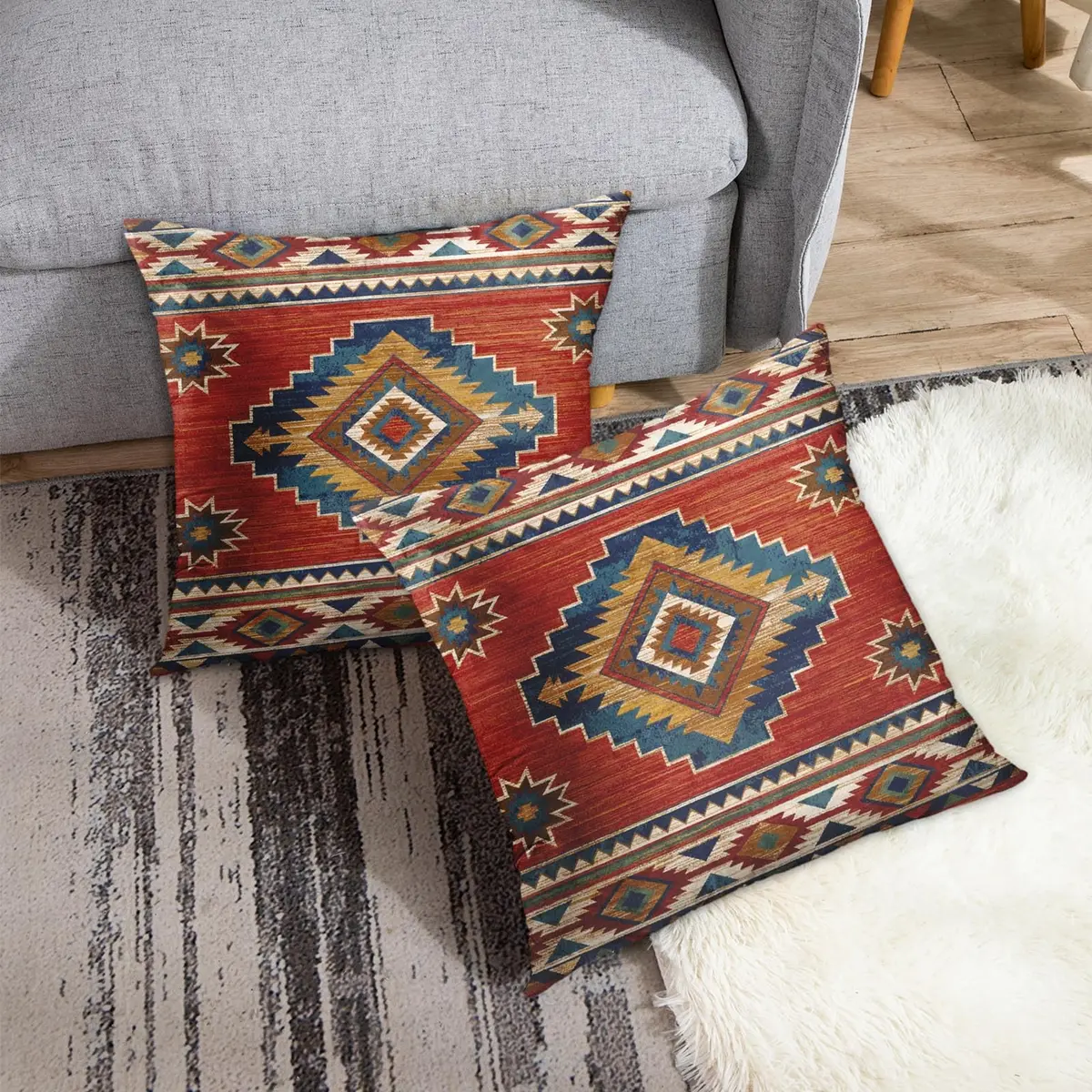 Britimes Throw Pillow Covers Set of 2, 18 x 18 Inch | Geometric Aztec Velvet Decor - view 4