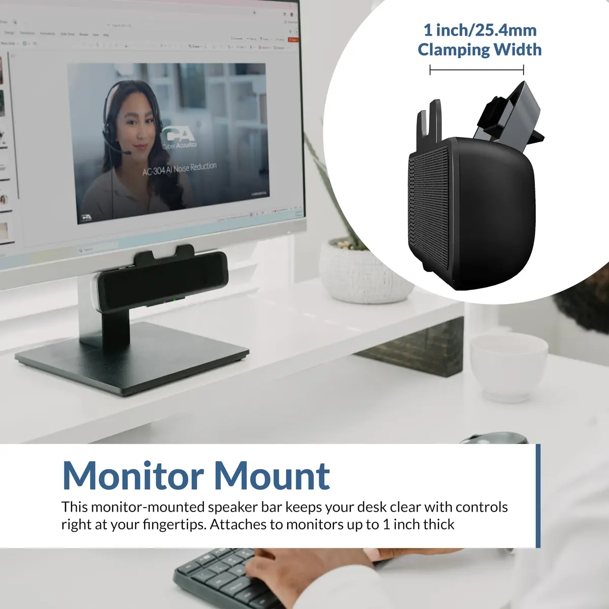 Cyber Acoustics CA-2890 USB Speaker Bar 10W | Clip-On Monitor Mount Design - view 2