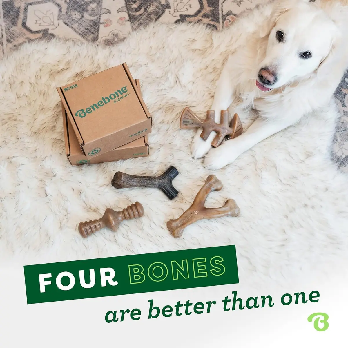 Benebone Medium 4-Pack Dog Chew Toys for Aggressive Chewers Under 60 lbs | Real Bacon Flavor - view 5