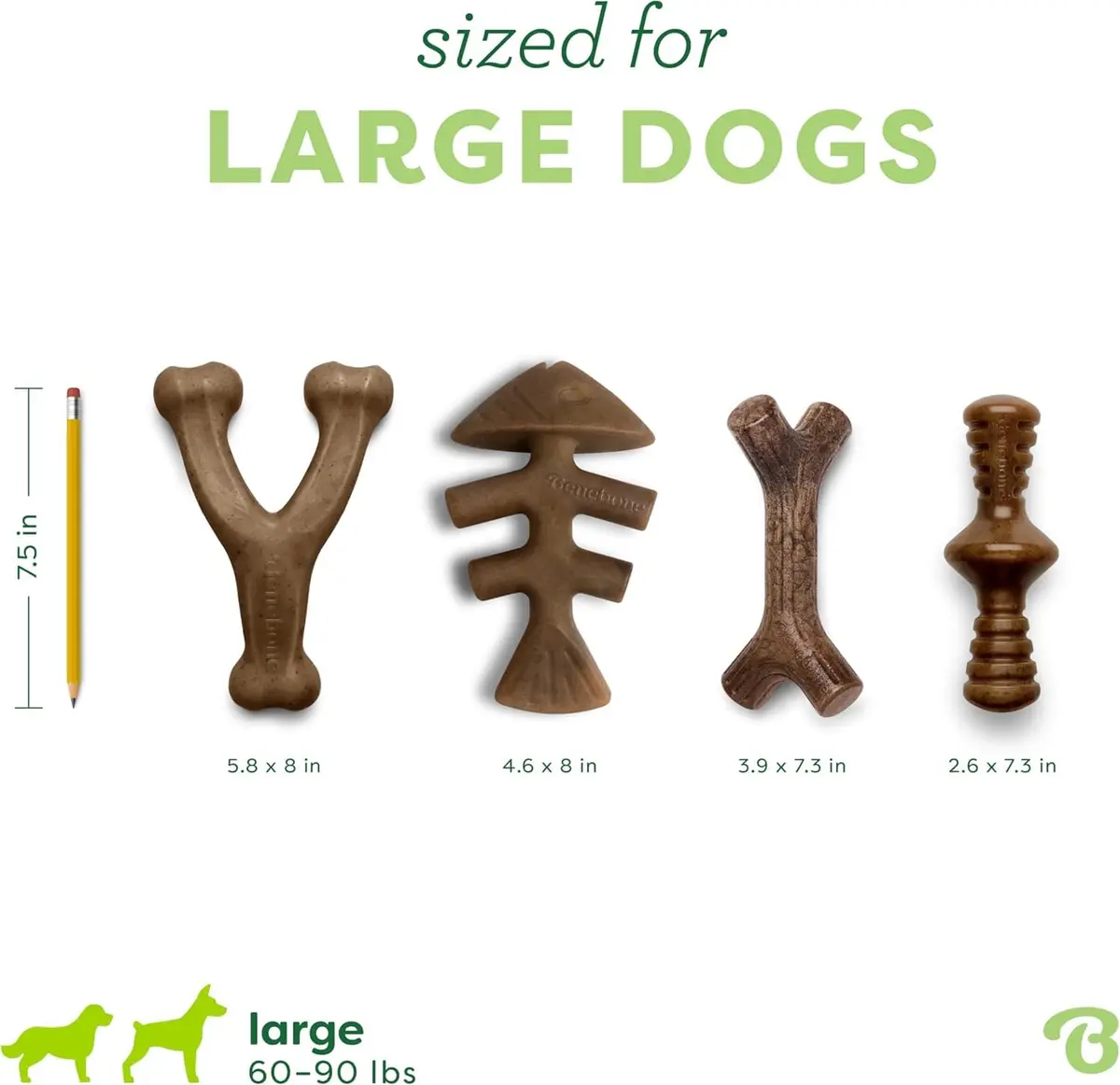 Benebone Large 4-Pack Dog Chew Toys for Aggressive Chewers – 2.8 lbs (1.27 kg) | USA-Sourced Nylon for Dogs Under 90 lbs - view 4