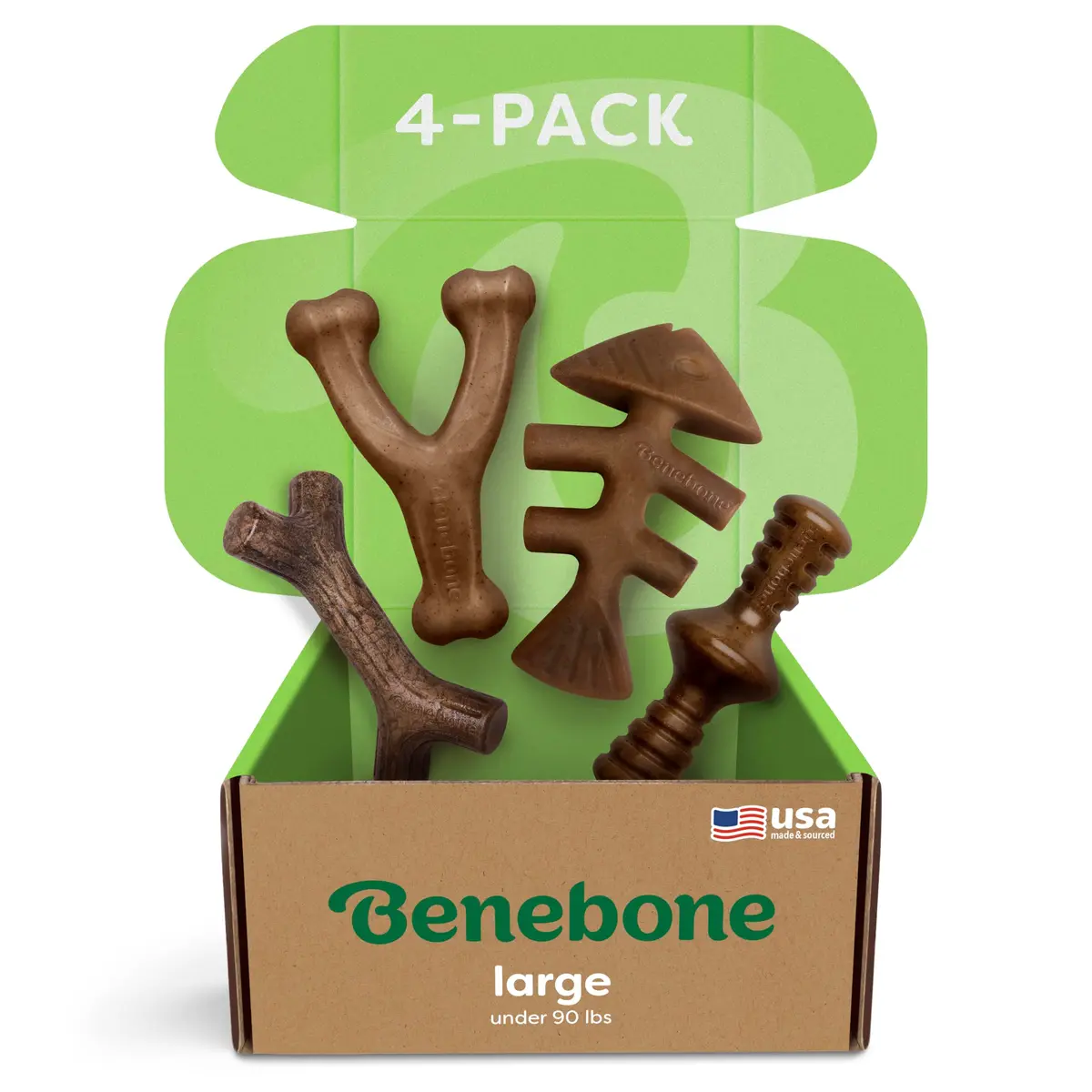 Benebone Large 4-Pack Dog Chew Toys for Aggressive Chewers – 2.8 lbs (1.27 kg) | USA-Sourced Nylon for Dogs Under 90 lbs - main product image