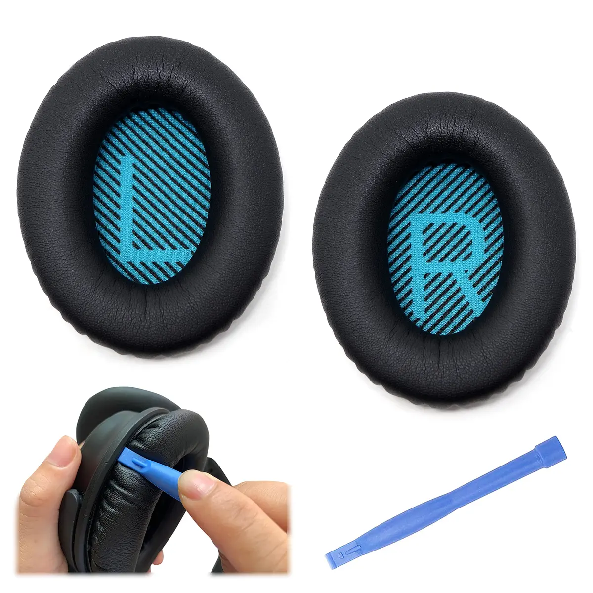 ElloGear Blue Headphone Ear Pad Replacement for Bose QC25 & More | Premium Leather & Memory Foam (1 Pack) - main product image