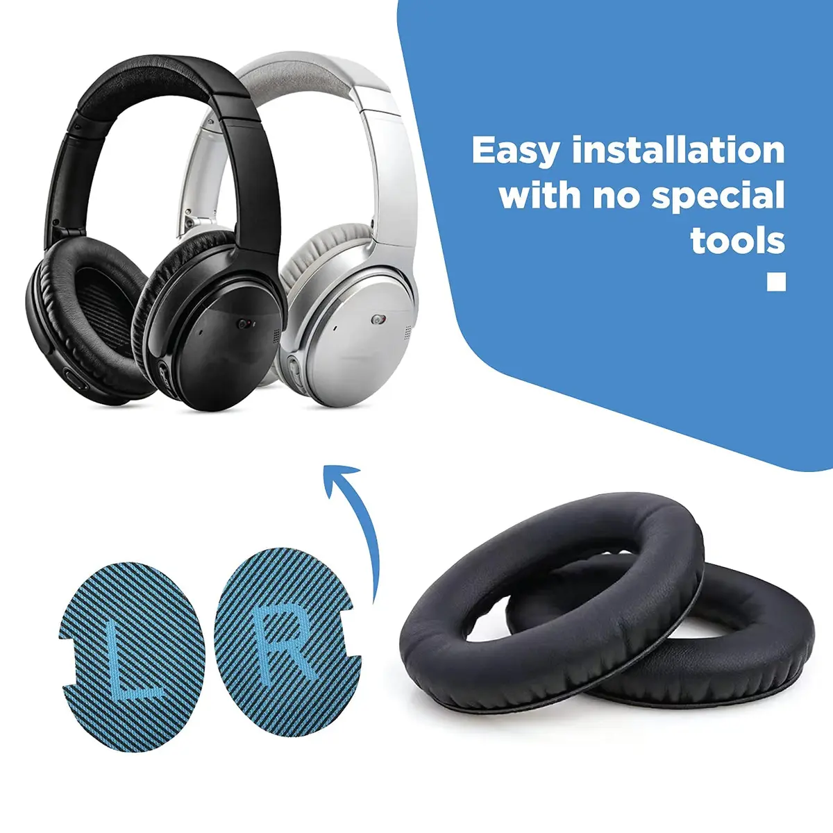 ElloGear Blue Headphone Ear Pad Replacement for Bose QC25 & More | Premium Leather & Memory Foam (1 Pack) - view 6