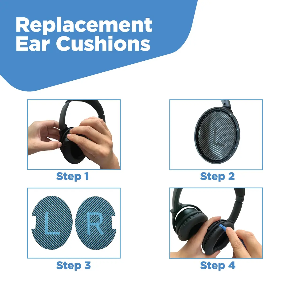 ElloGear Blue Headphone Ear Pad Replacement for Bose QC25 & More | Premium Leather & Memory Foam (1 Pack) - view 8