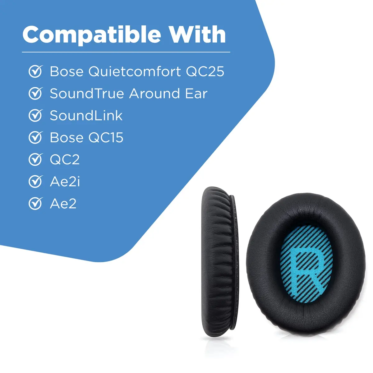 ElloGear Blue Headphone Ear Pad Replacement for Bose QC25 & More | Premium Leather & Memory Foam (1 Pack) - view 2