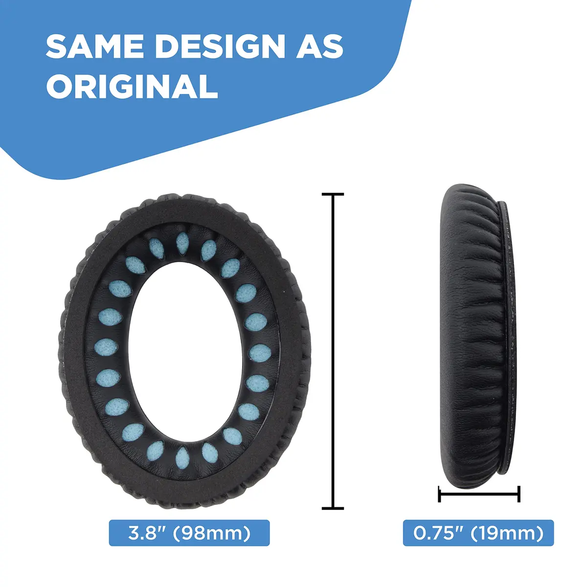 ElloGear Blue Headphone Ear Pad Replacement for Bose QC25 & More | Premium Leather & Memory Foam (1 Pack) - view 4