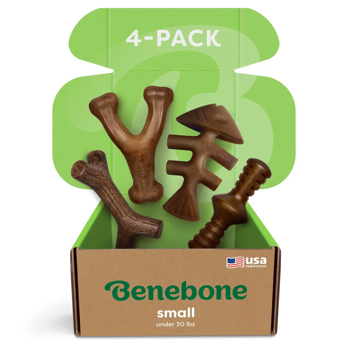 Benebone Small 4-Pack Bacon Flavored Dog Chew Toys for Aggressive Chewers – Under 30 lbs | Durable, Multipack, Super Chewer, Made in USA - main product image