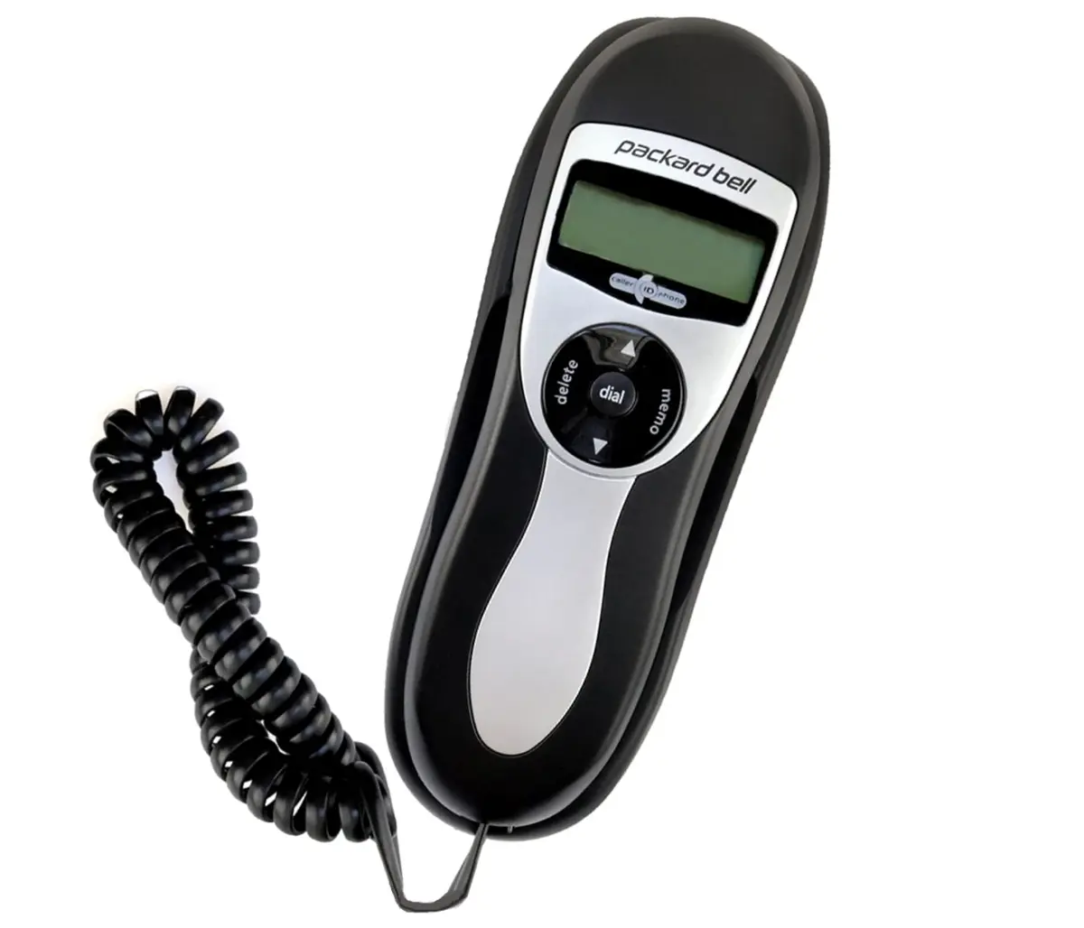 Packard Bell Corded Landline Phone Slimline Handset Works in Power Outages | Wall Mountable Black - main product image