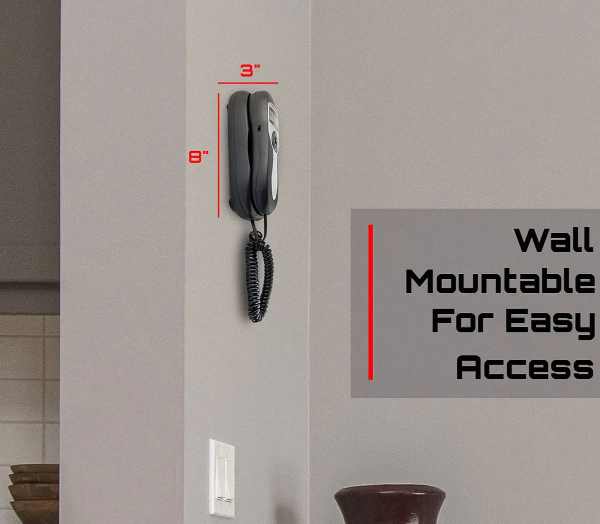 Packard Bell Corded Landline Phone Slimline Handset Works in Power Outages | Wall Mountable Black - view 2