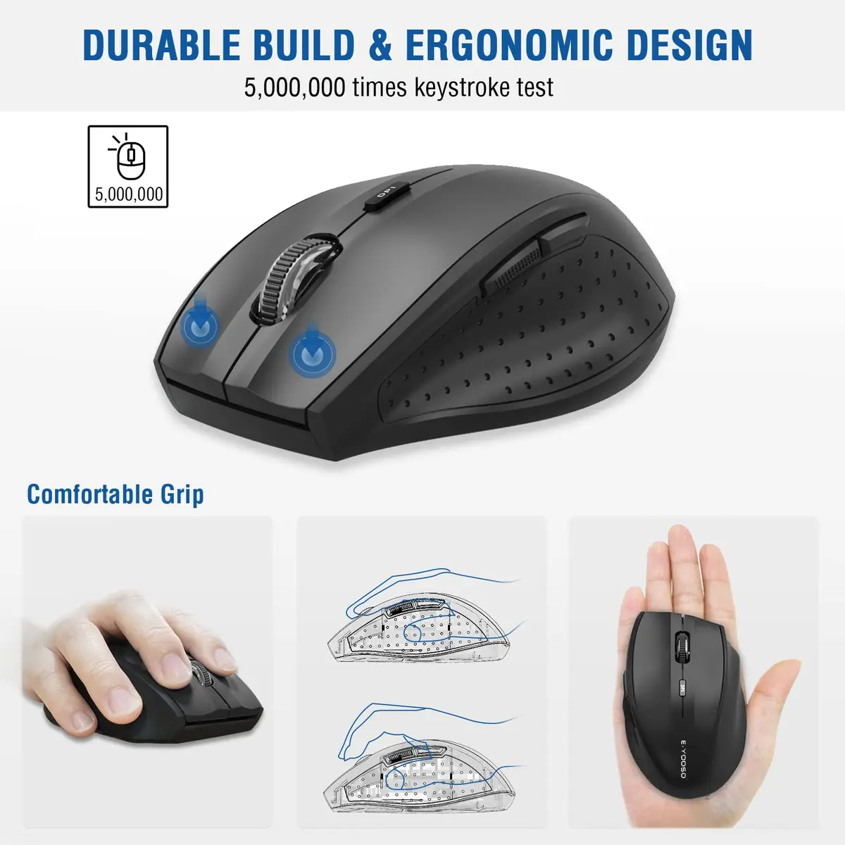 E-YOOSO Wireless Mouse for Laptop | 5-Level 4800 DPI, 18 Months Battery Life, Cordless 2.4GHz, Black - view 4